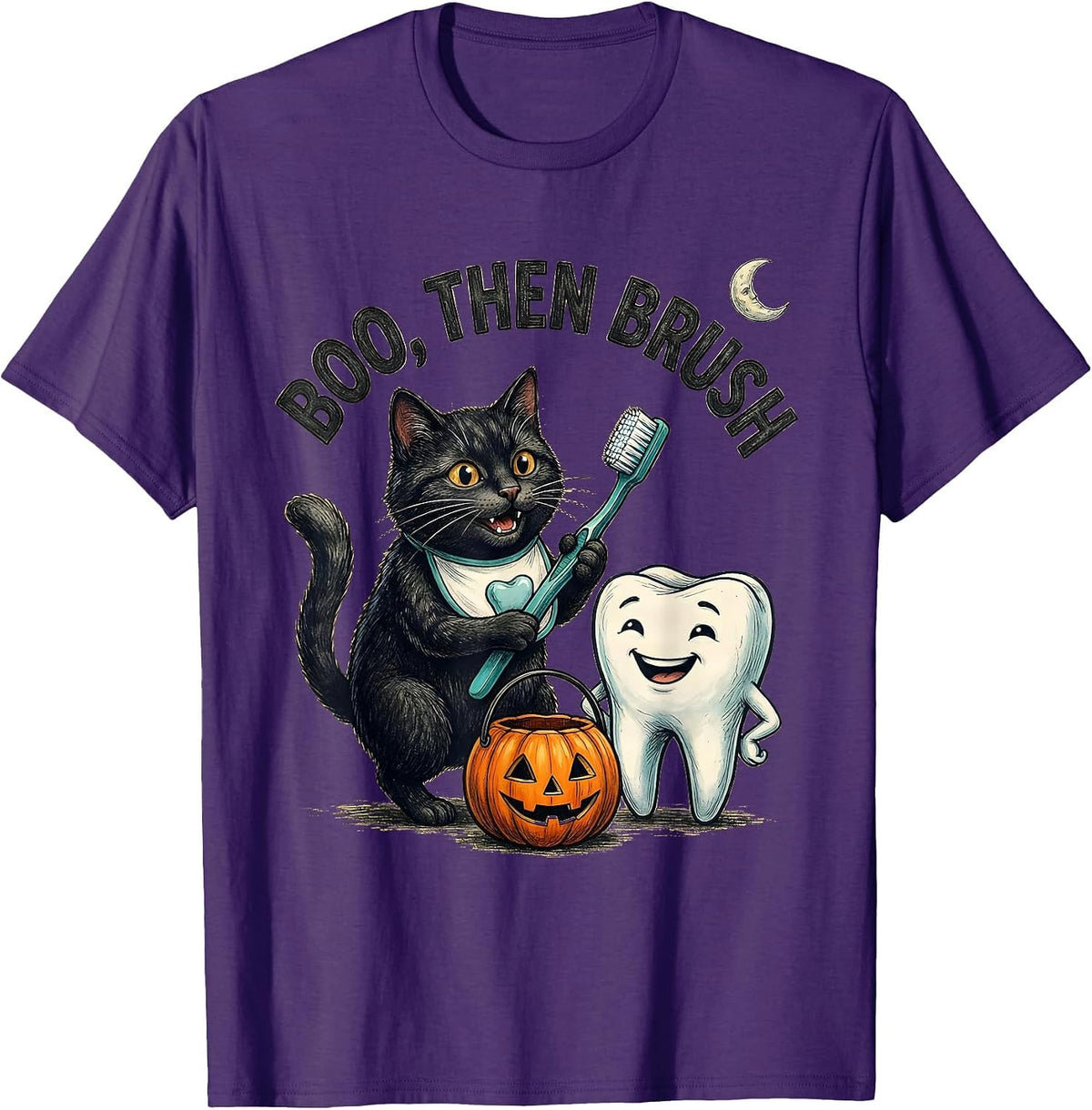 Men's Boo Then Brush Halloween Dentist Dental Humor Costume T-Shirt - Purple
