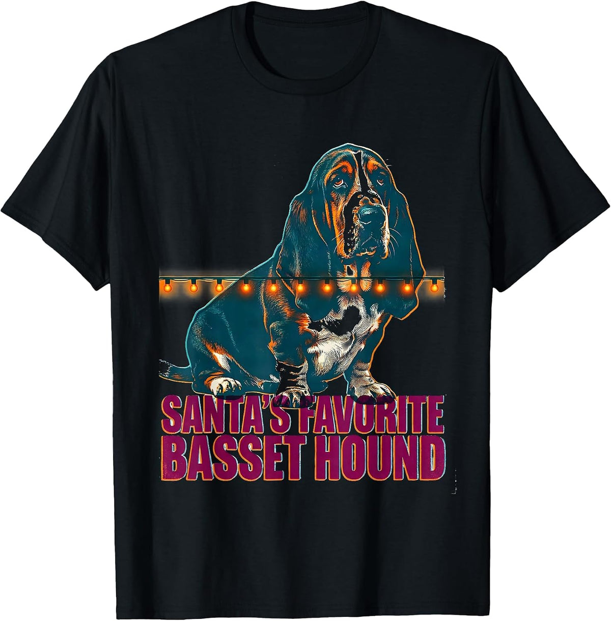 Men's Santa's Favorite Basset Hound Christmas Dog Lover Holiday T-Shirt - Black