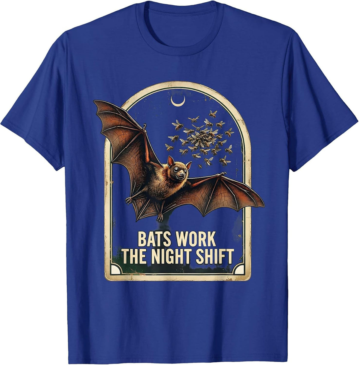 Bats Work The Night Shift Funny Vintage Bat Lover Halloween T-Shirt - Royal Blue