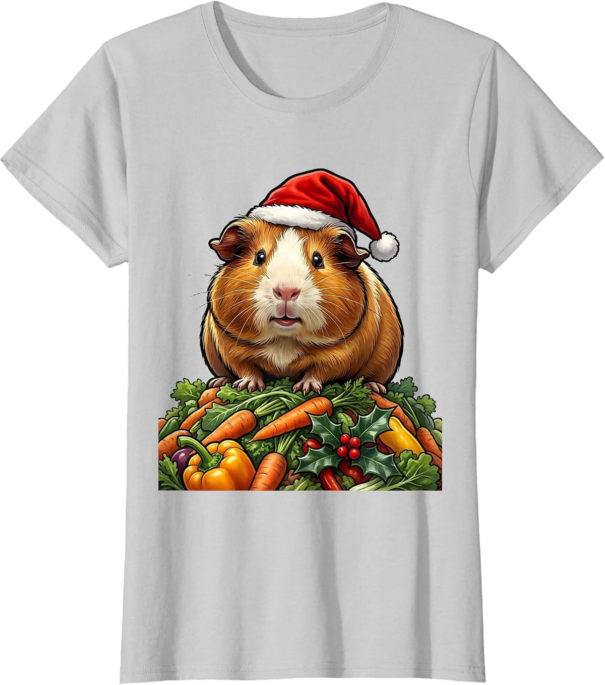 Guinea Pig Santa Hat Cartoon Pet Lover Christmas T-Shirt - Silver Grey