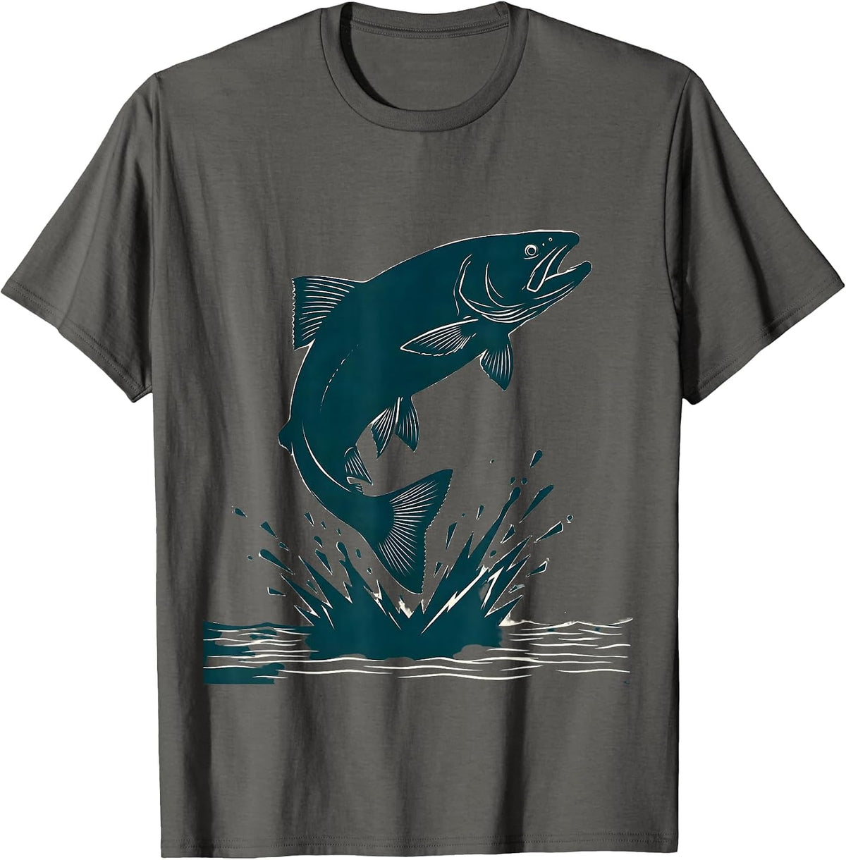 Colorado Trout Leaping River Fishing Illustration T-Shirt - Asphalt Grey