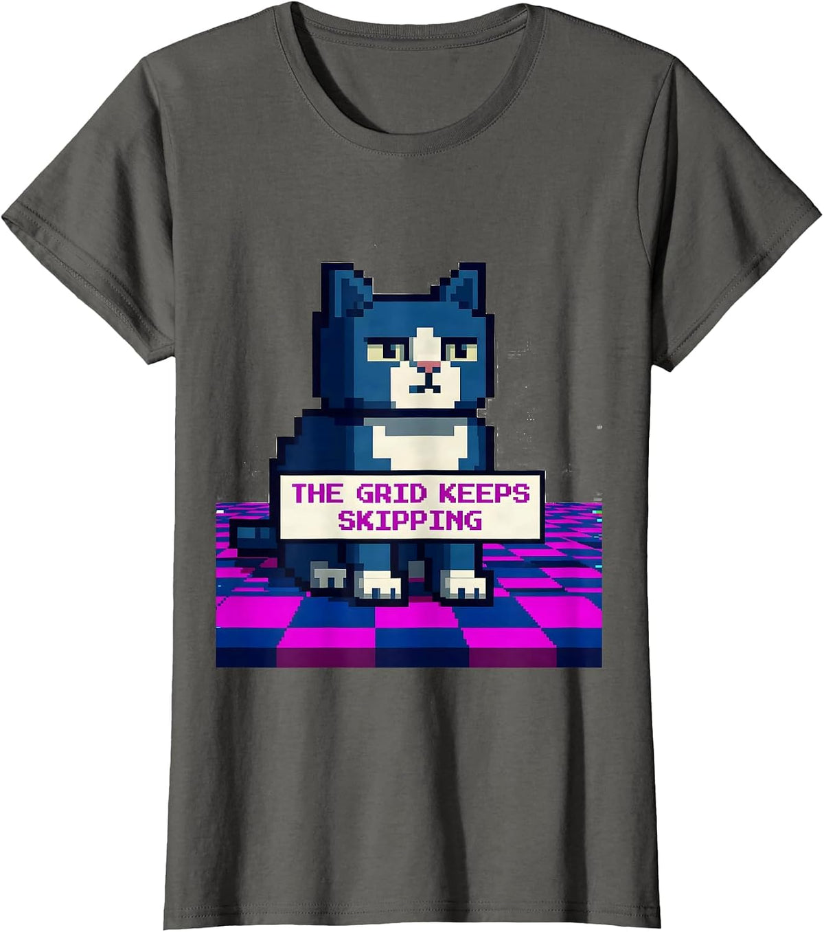 Women's The Grid Keeps Skipping Pixel Art Weirdcore Kidcore T-Shirt - Asphalt Grey