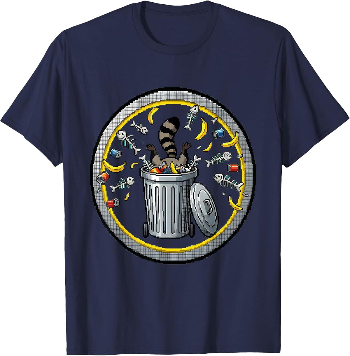 Men's Raccoon Dumpster Dive Funny Trash Panda Graphic T-Shirt - Navy Blue