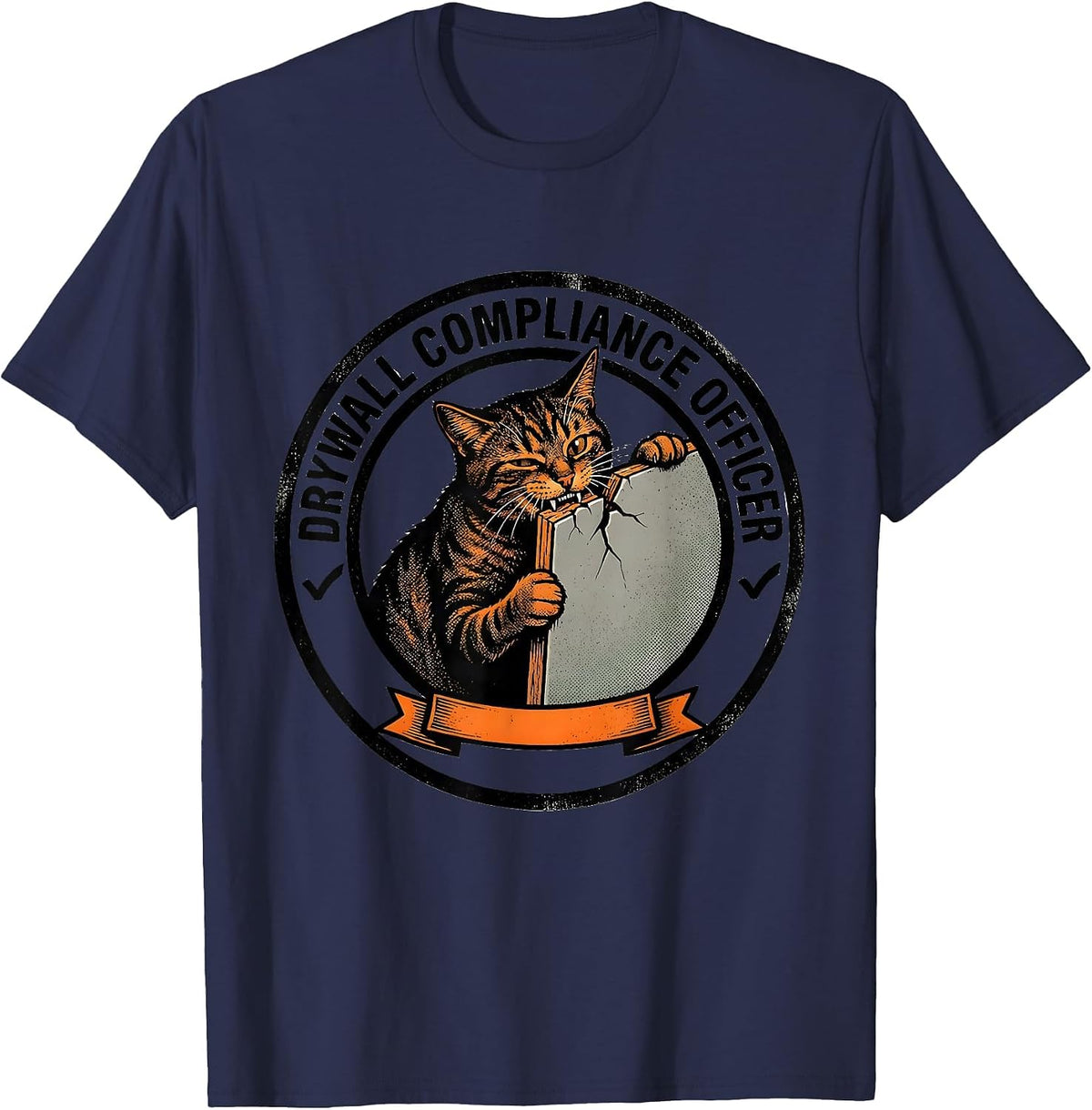 Drywall Compliance Officer Funny Cat Meme Bootleg Humor T-Shirt - Navy Blue
