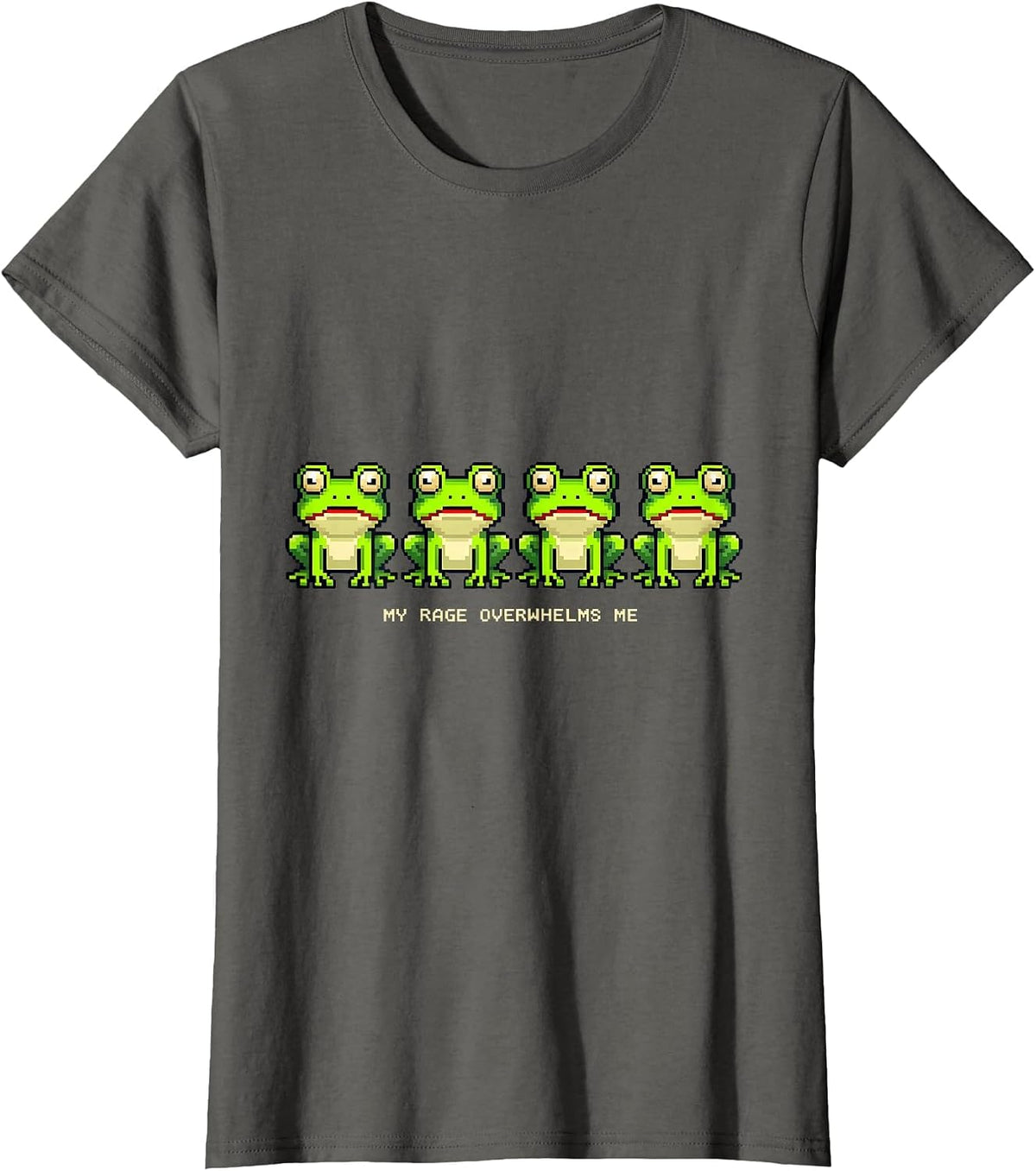 Women's My Rage Overwhelms Me Pixel Art Funny Frog Meme Humor T-Shirt - Asphalt Grey