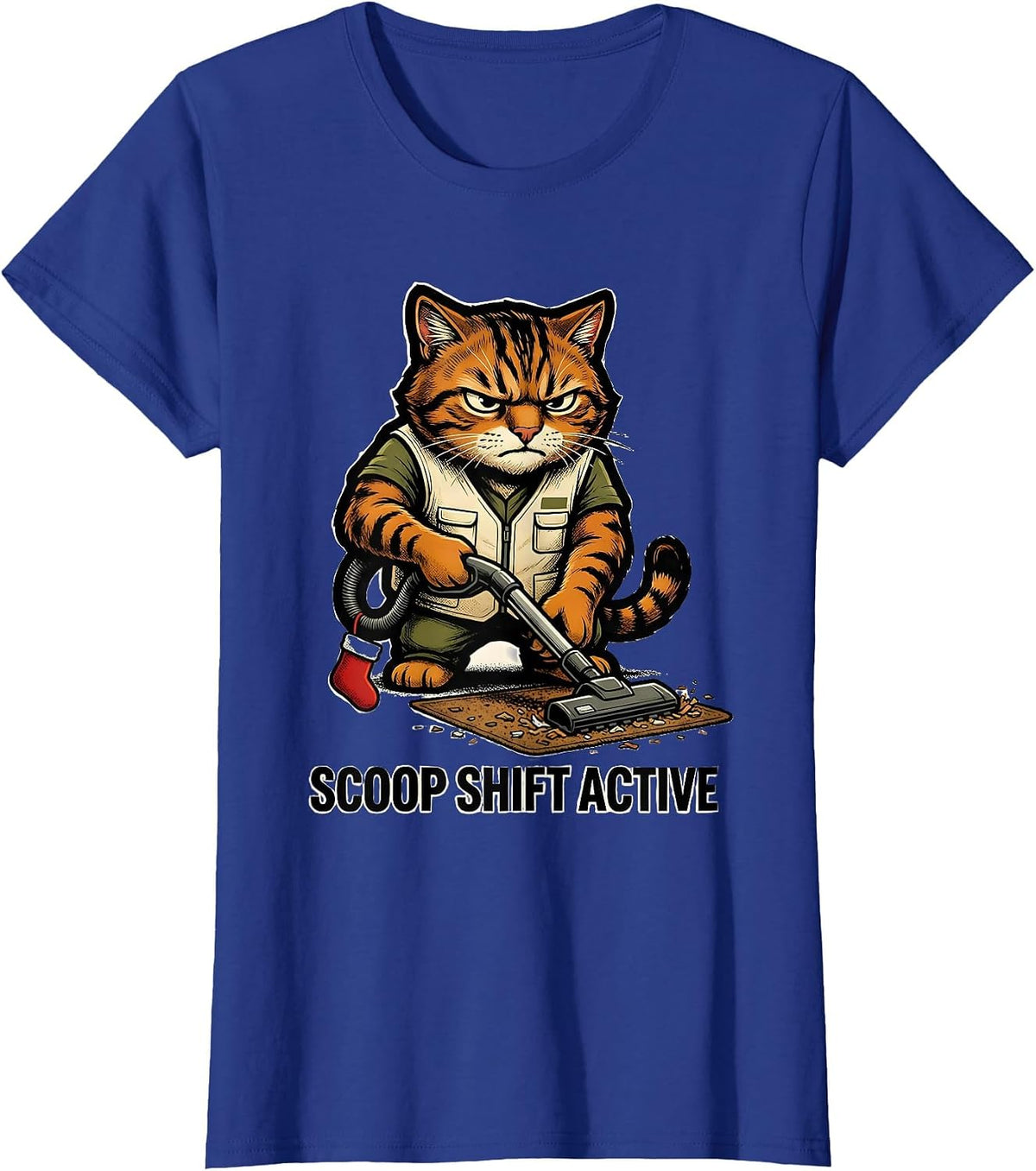 Women's Scoop Shift Active Funny Cat Lover Grumpy Christmas Humor T-Shirt - Royal Blue