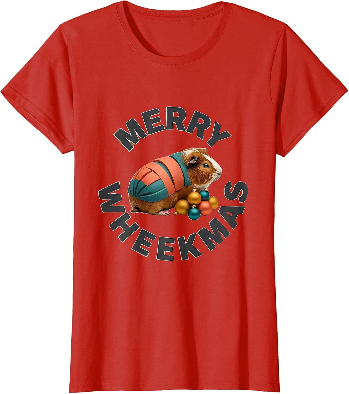 Merry Wheekmas Midcentury Modern Guinea Pig Christmas Humor T-Shirt - Red