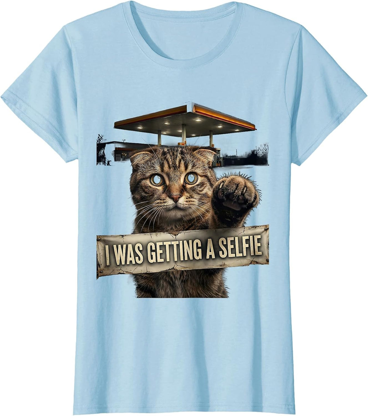 I Was Getting A Selfie Distressed Funny Cat Meme Gift T-Shirt - Baby Blue