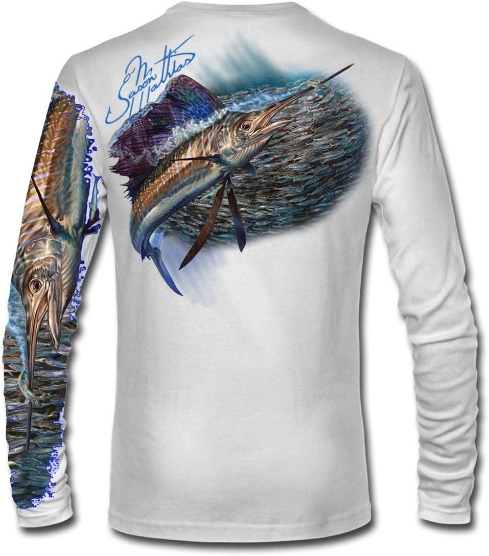 Sailfish Baitball Long Sleeve UPF 50+ High Performance Fishing Shirt (JM015) - White
