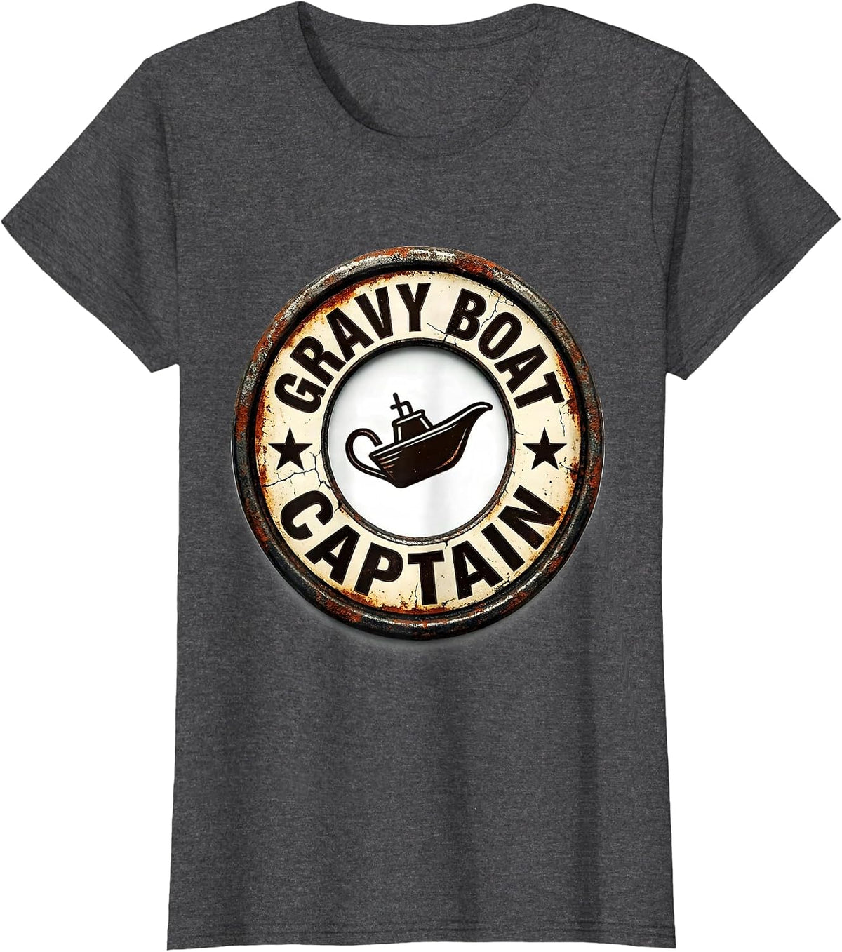 Women's Gravy Boat Captain Funny Thanksgiving Family Matching Crew T-Shirt - Dark Heather Grey