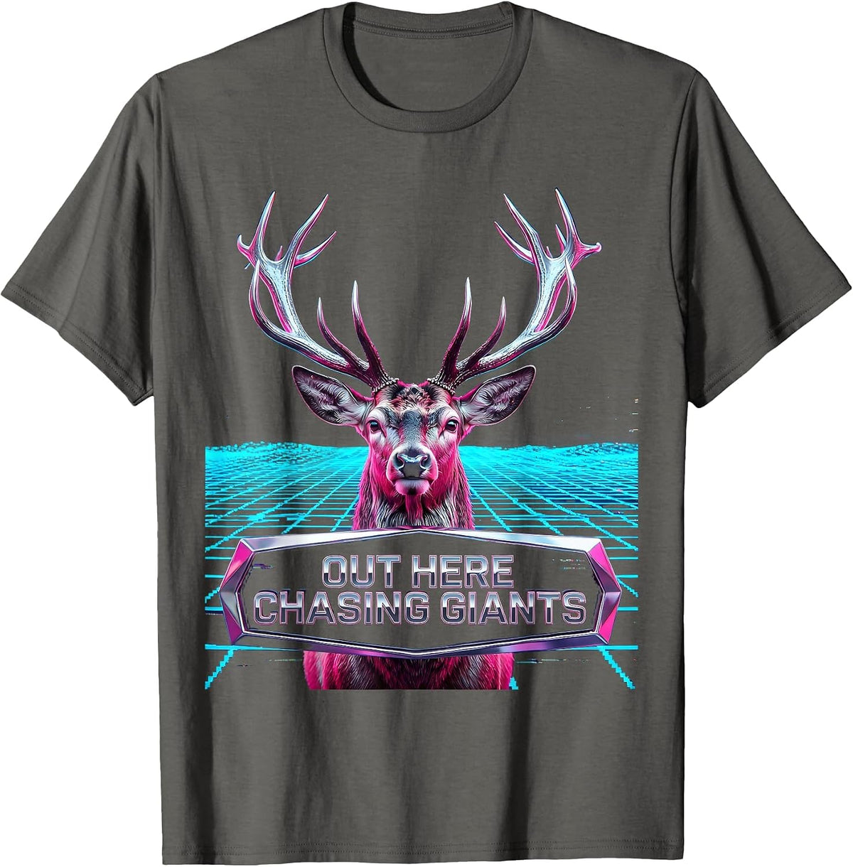 Out Here Chasing Giants Bold Fishing Design T-Shirt - Asphalt Grey