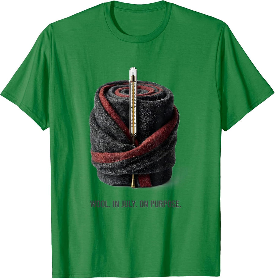 Men's Wool In July On Purpose Funny Civil War Reenactor History T-Shirt - Kelly Green