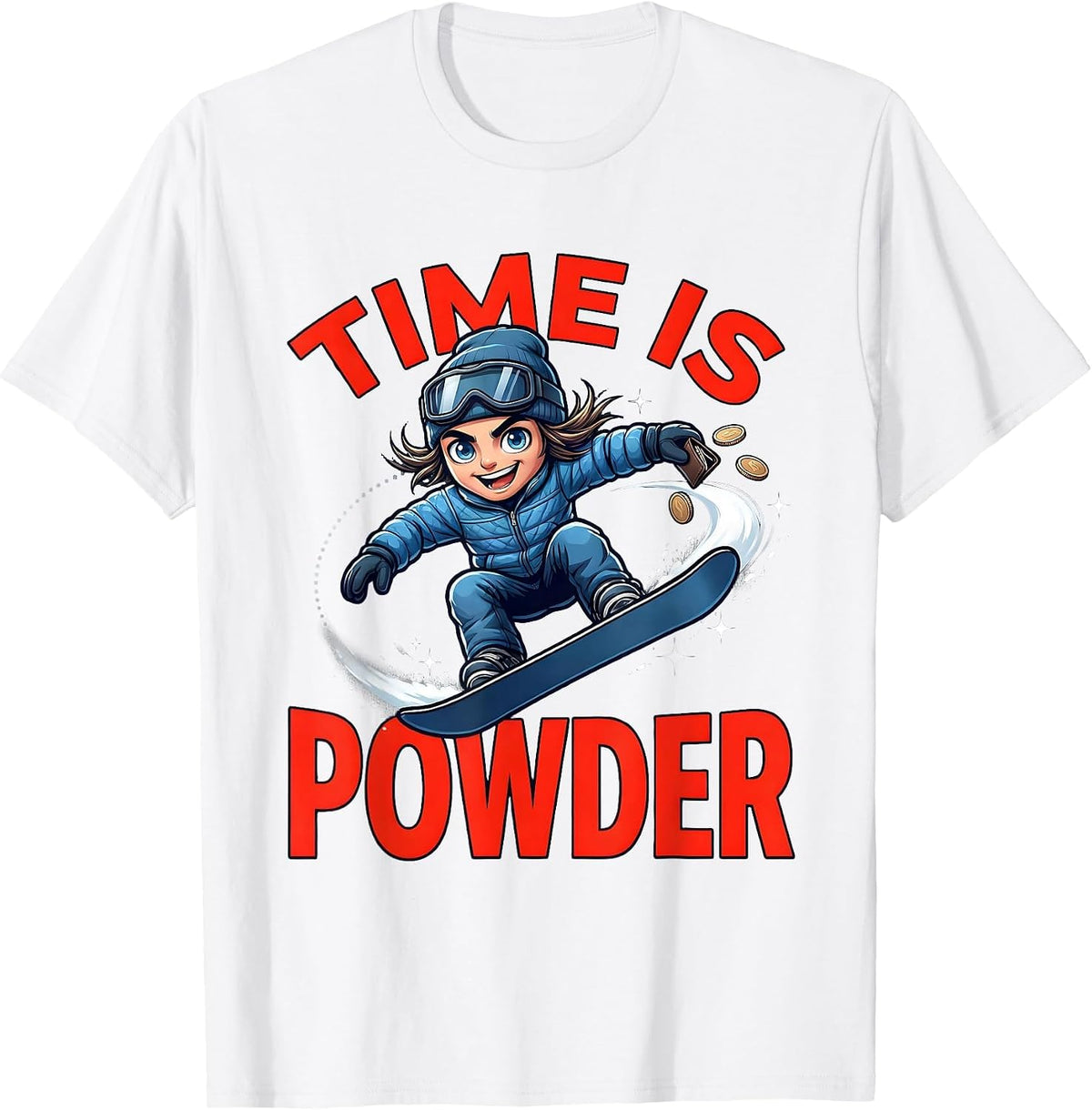 Men's TIME IS POWDER Funny Snowboarder Snowboarding Winter T-Shirt - White