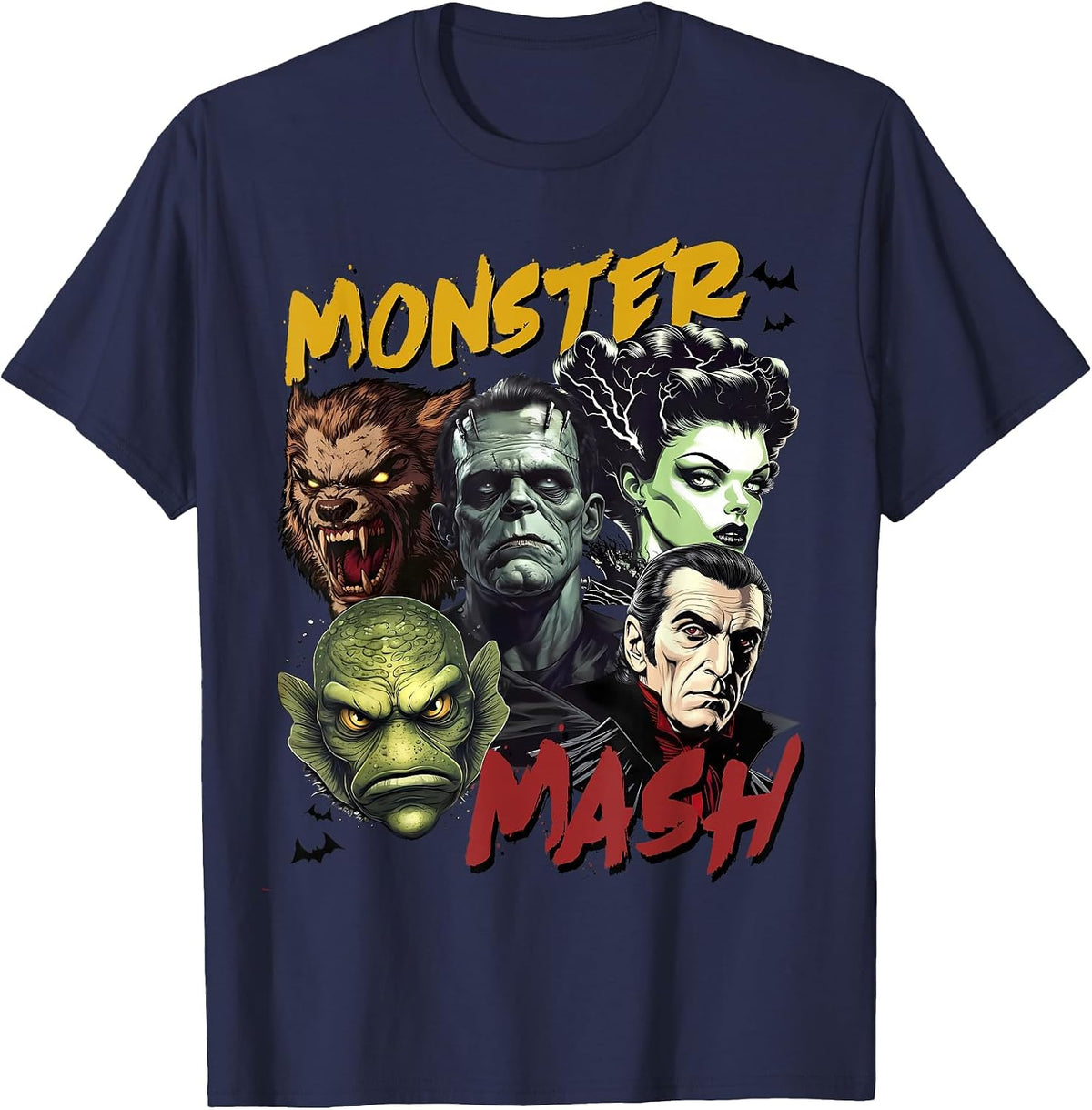 Horror Scary Monster Lover Vampire Frankenstein Halloween T-Shirt - Navy Blue