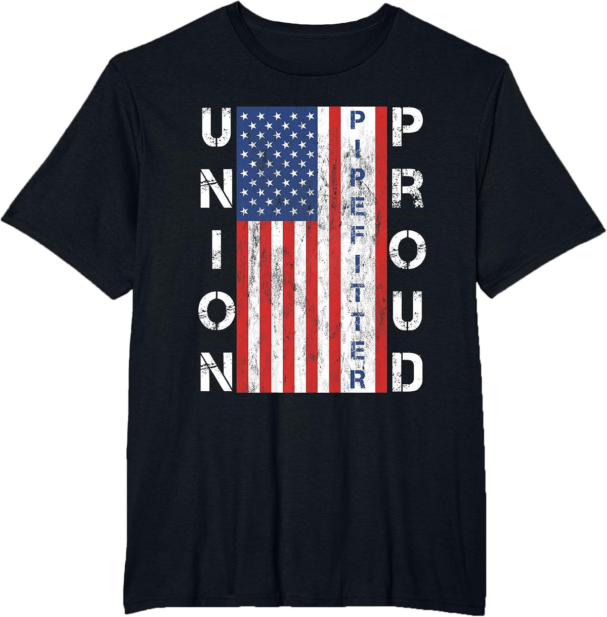 Union Proud American Flag Pipefitter T-Shirt - Black