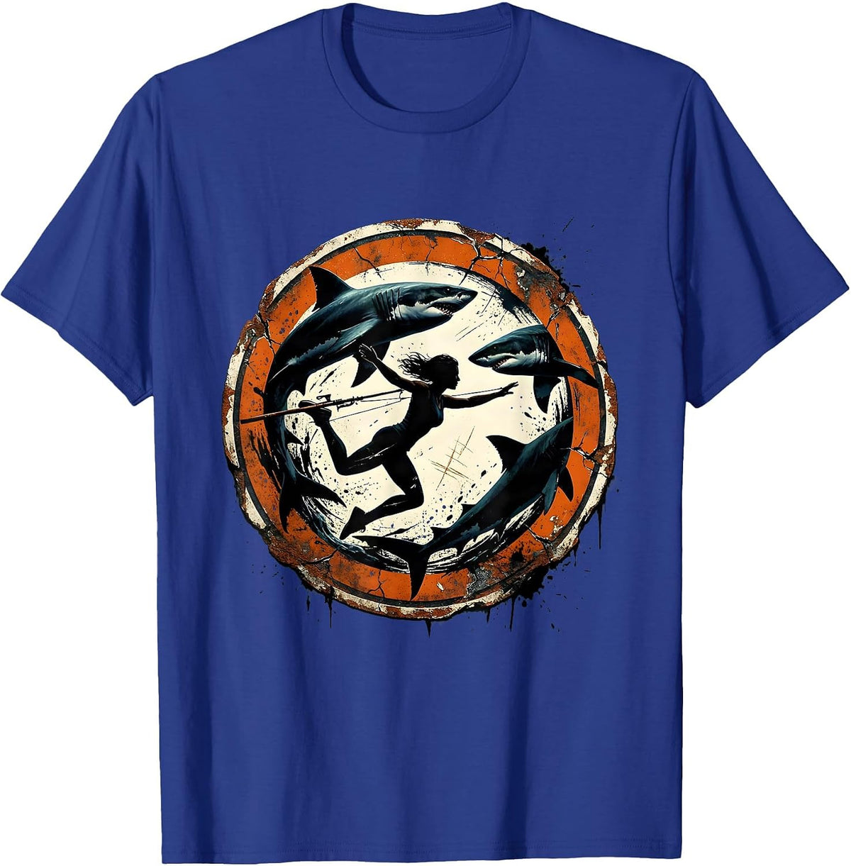 Spearfishing Among Sharks Brave Ocean Diver T-Shirt - Royal Blue