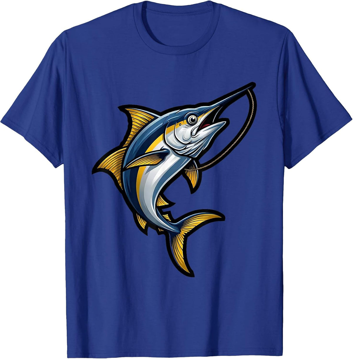 Massive Tuna Mid-Air Catch Fishing Graphic T-Shirt - Royal Blue