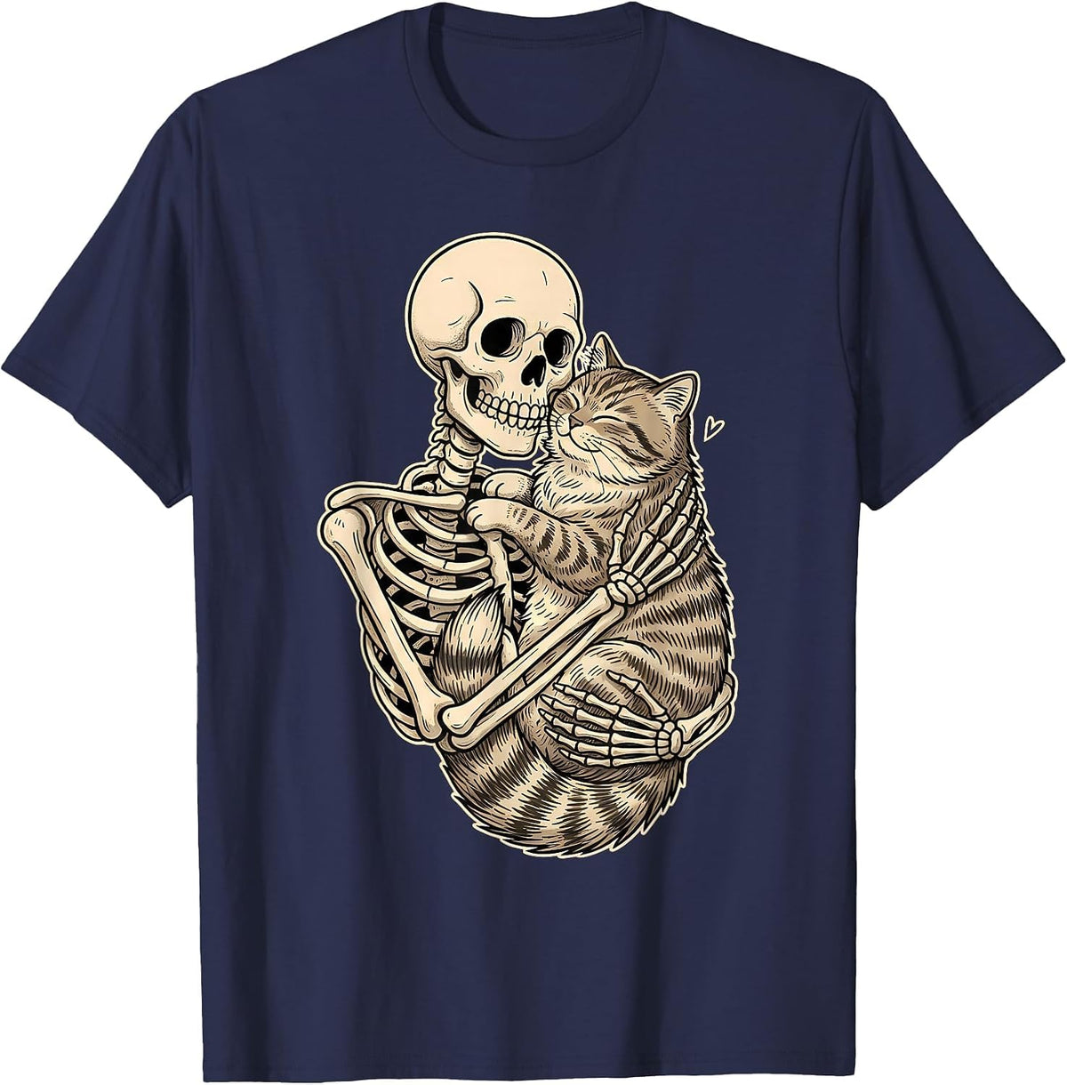 Skeleton Hugging Cat Kitten Kitty Lover Pet Mom Cat Dad T-Shirt - Navy Blue