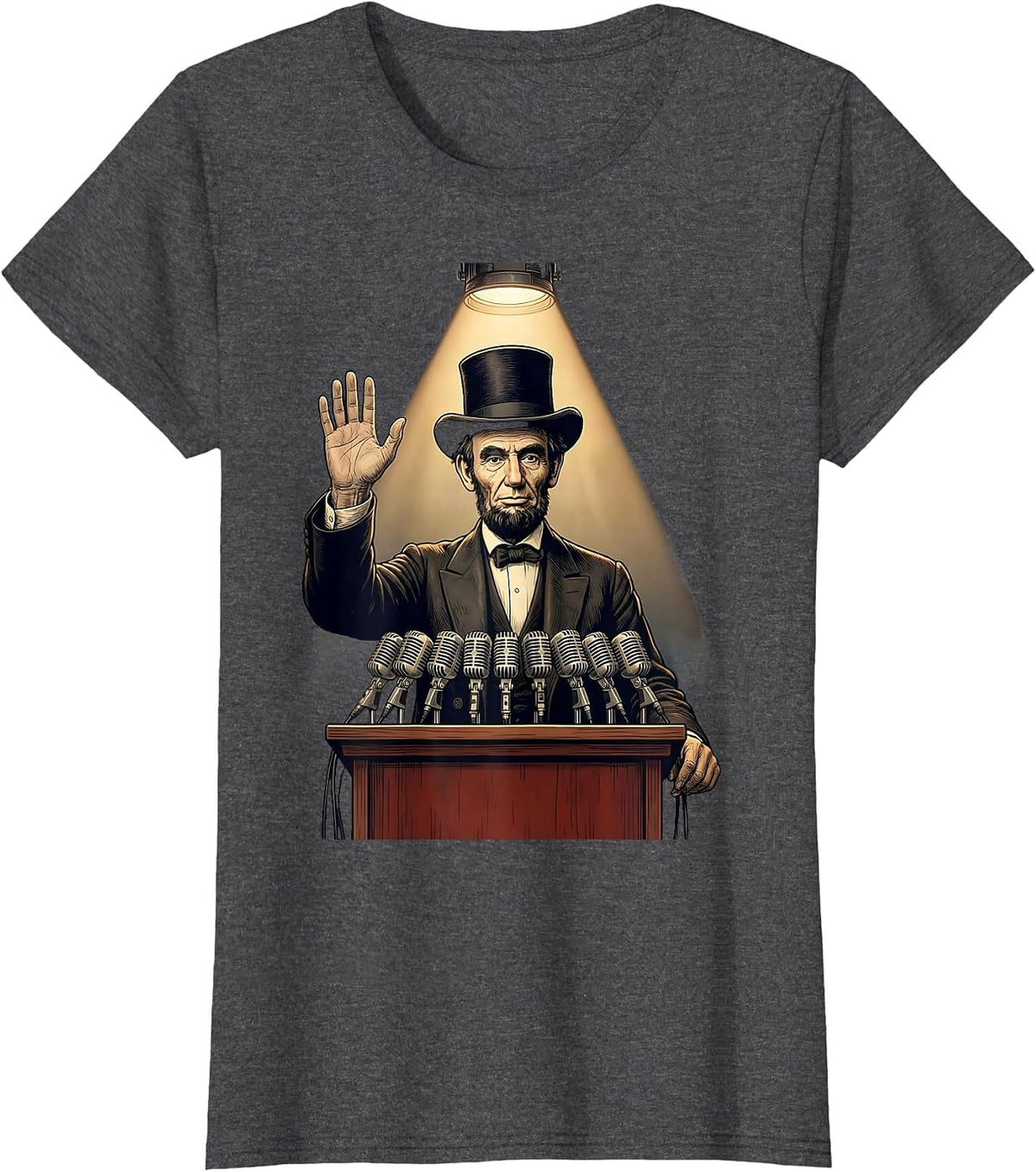 Women's Abraham Lincoln Portrait Funny Presidents Day Novelty T-Shirt - Dark Heather Grey
