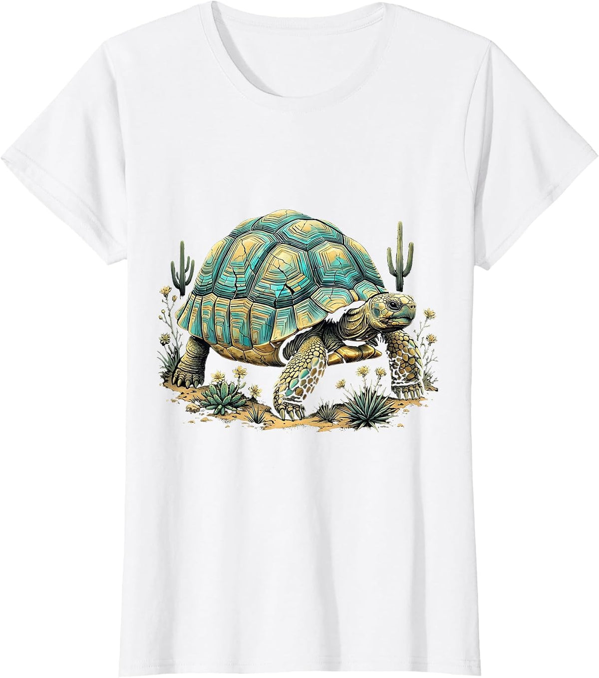 Women's Desert Tortoise Turquoise Shell Western Design T-Shirt - White