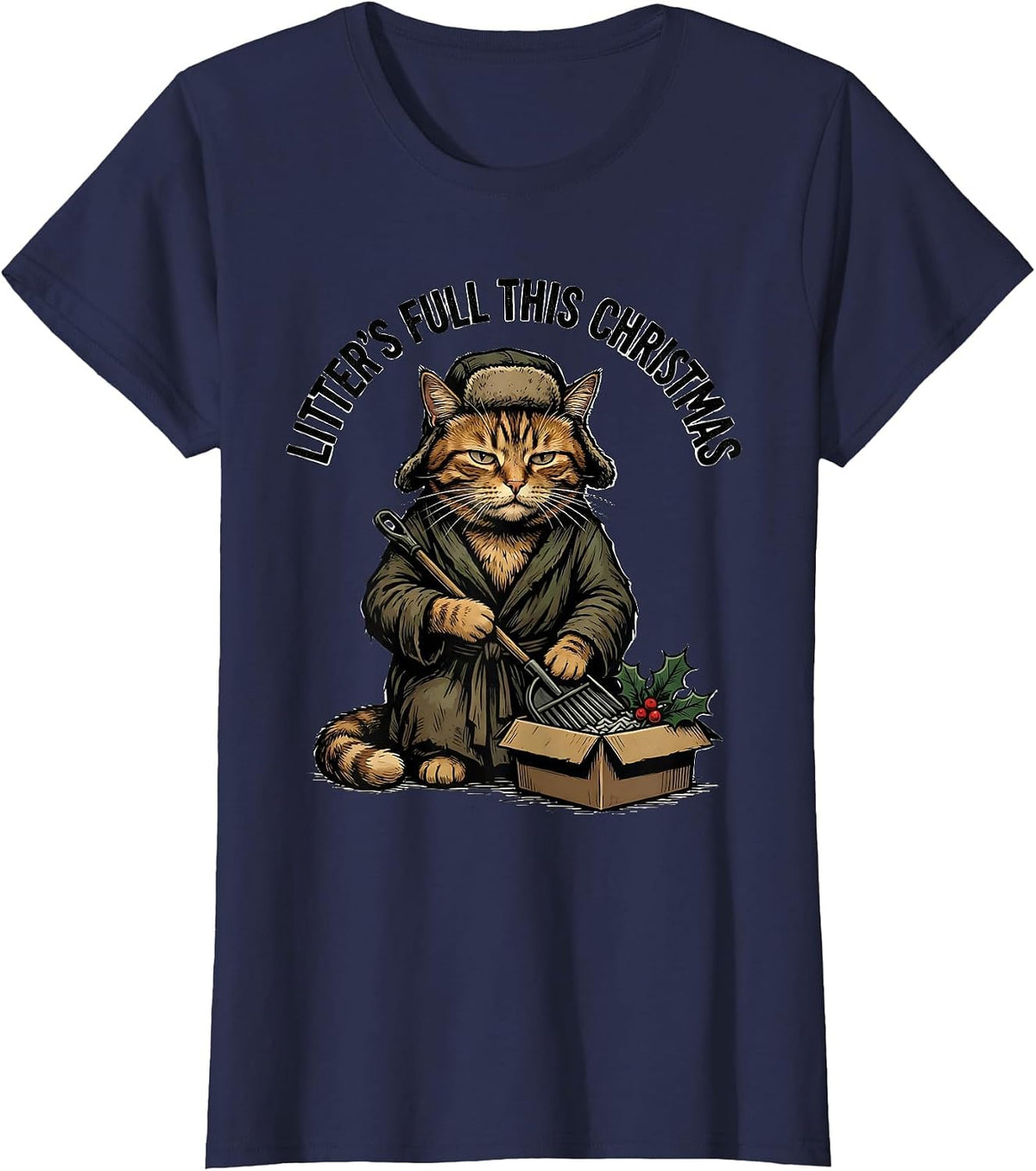 Women's Litter's Full This Christmas Funny Cat Lover Vintage T-Shirt - Navy Blue
