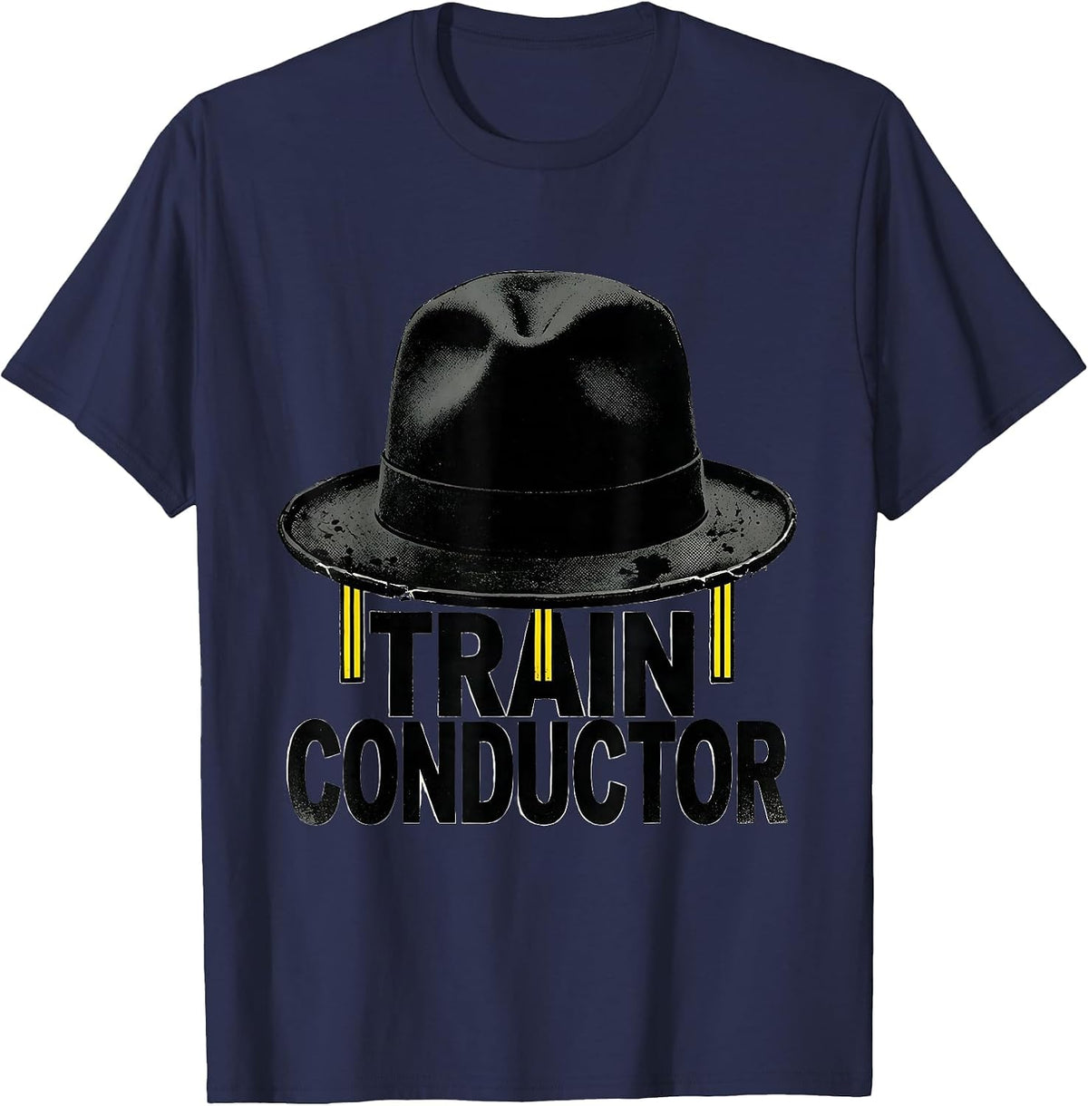 Men's Train Conductor Stencil Graphic Halloween Costume T-Shirt - Navy Blue