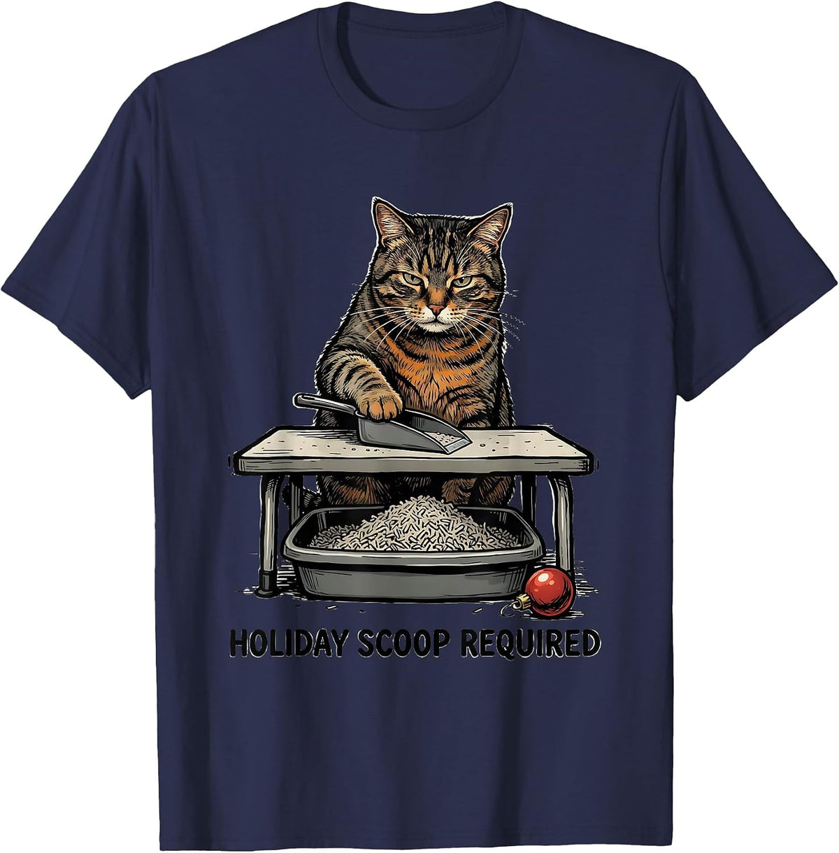 Men's Holiday Scoop Required Funny Cat Lover Christmas Grumpy T-Shirt - Navy Blue