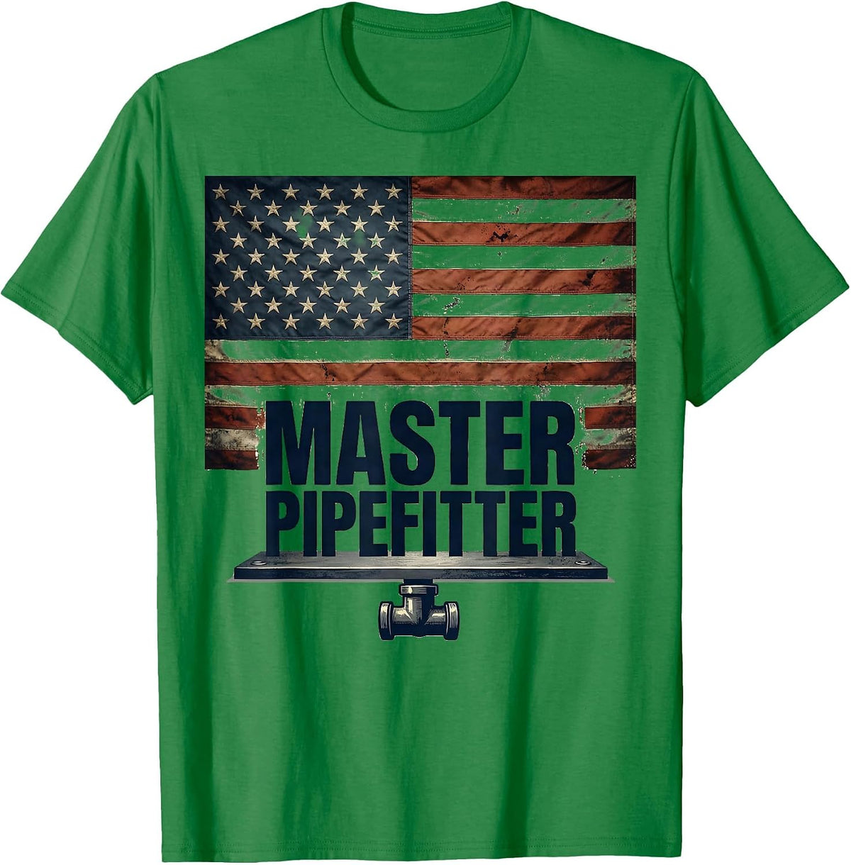 Men's Master Pipefitter Bold Condensed Patriotic Trade Identity T-Shirt - Kelly Green