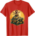 Tiny Monkey Riding Giant Tortoise Funny Animal Art T-Shirt - Red