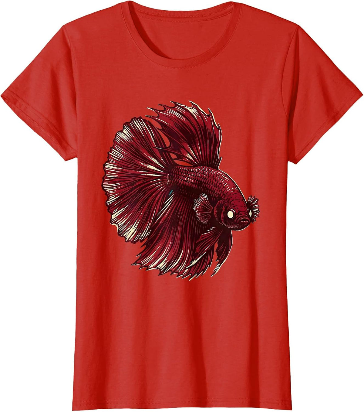 Colorful Betta Fish Flowing Fins Illustration T-Shirt - Red
