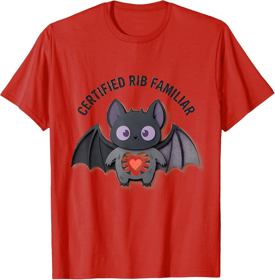 Men's Certified Rib Familiar Pastel Goth Kawaii Bat Creature T-Shirt - Red