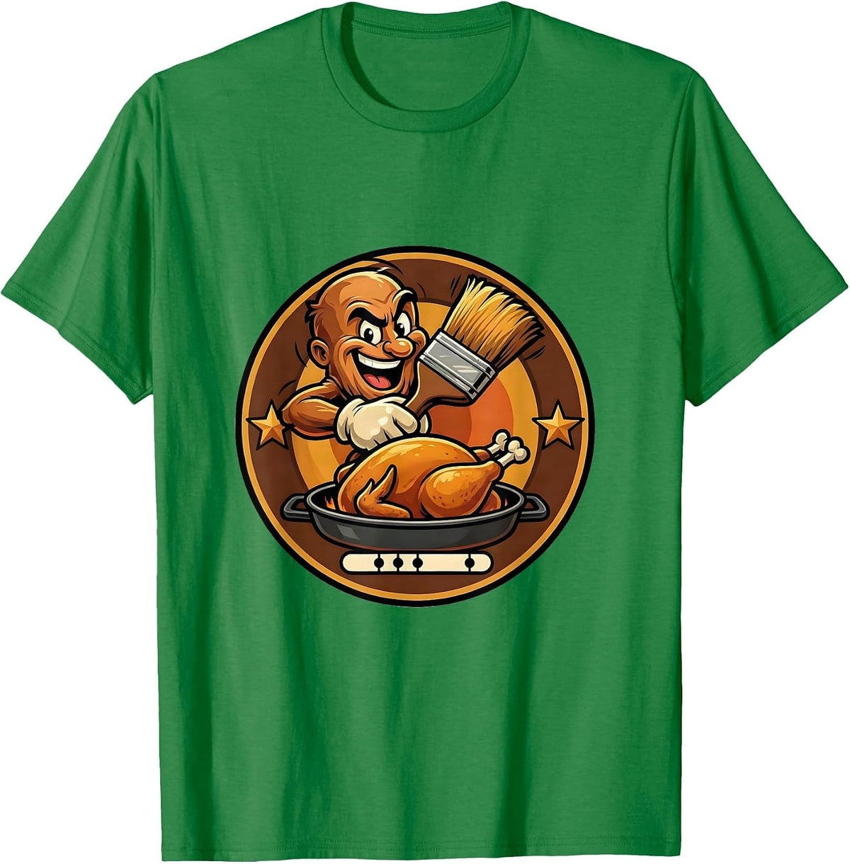 Men's Sealed Turkey Badge Cartoon Thanksgiving Humor T-Shirt - Kelly Green