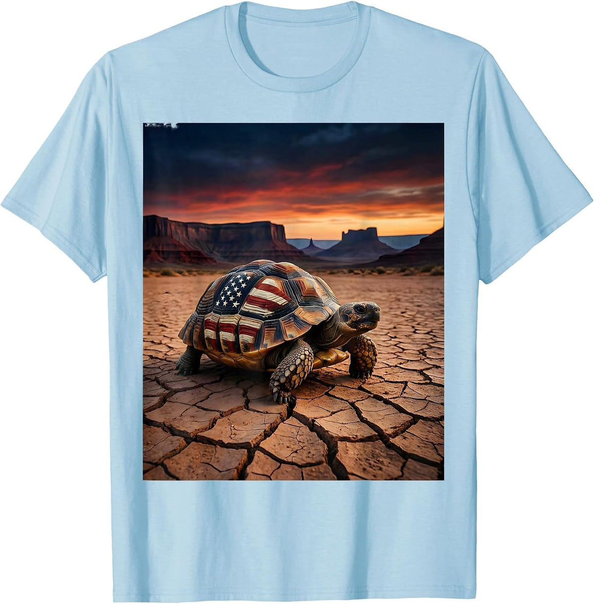 Men's Desert Tortoise Cracked Earth Crossing Illustration T-Shirt - Baby Blue