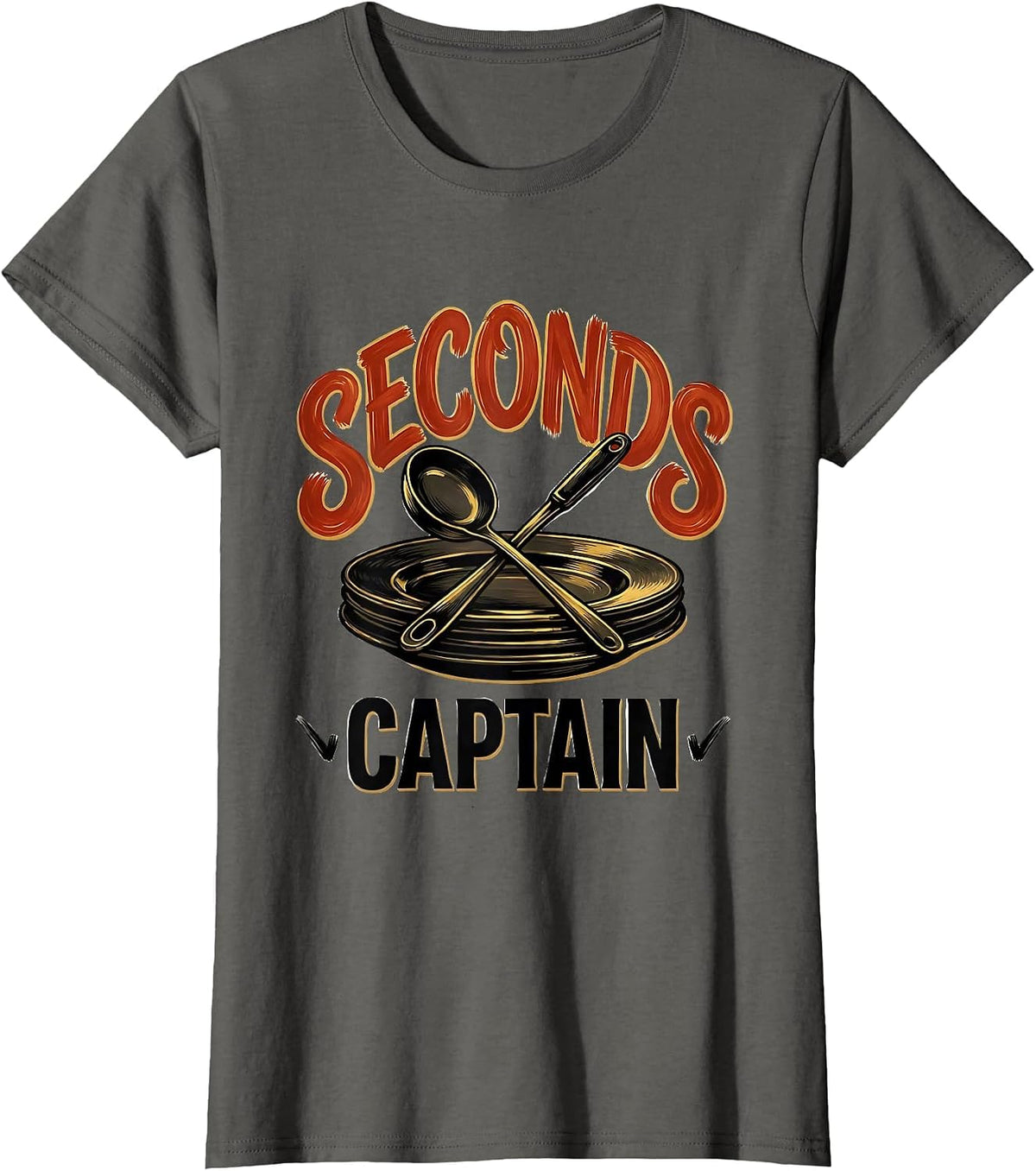 Women's Seconds Captain Funny Thanksgiving Turkey Pun Matching Group T-Shirt - Asphalt Grey