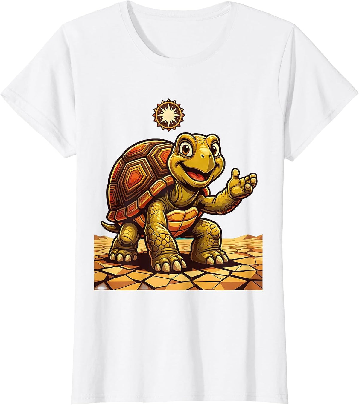 Tortoise on Sun-Cracked Earth Safari Design T-Shirt - White