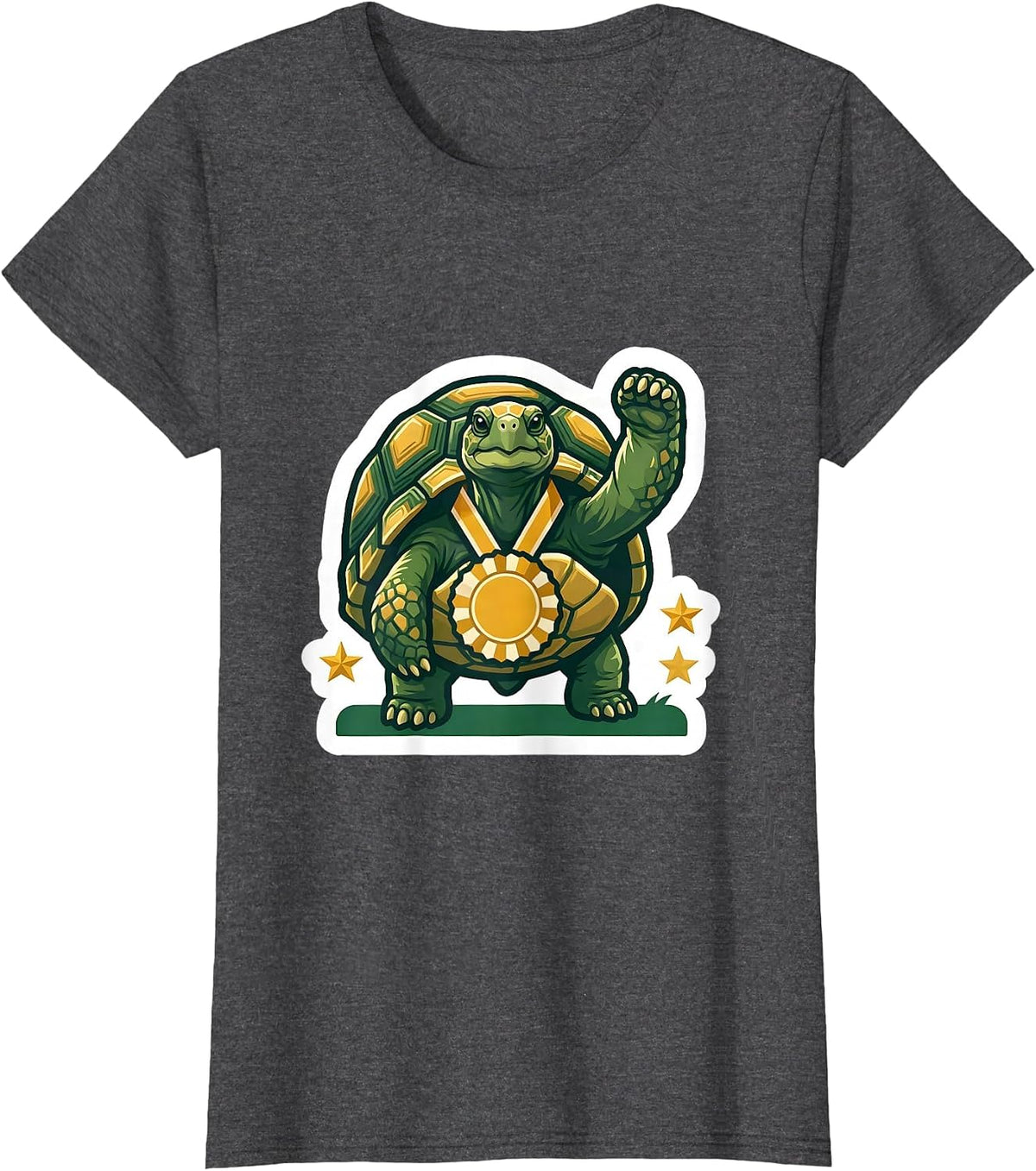 Women's Compact Die-Cut Tortoise Sticker Funny Animal Lover Humor T-Shirt - Dark Heather Grey