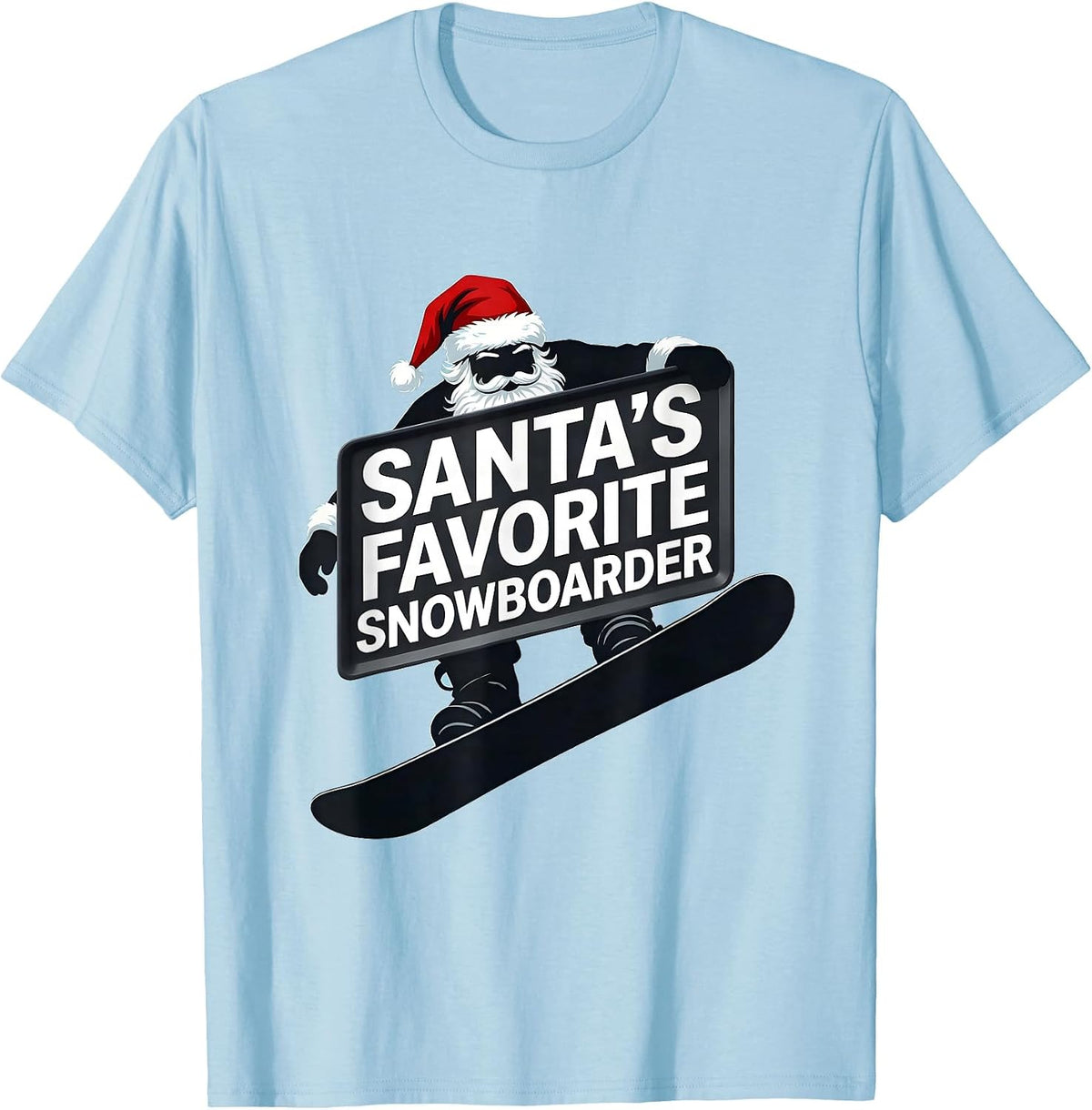 Men's Santa's Favorite Snowboarder Funny Snowboarder Christmas T-Shirt - Baby Blue