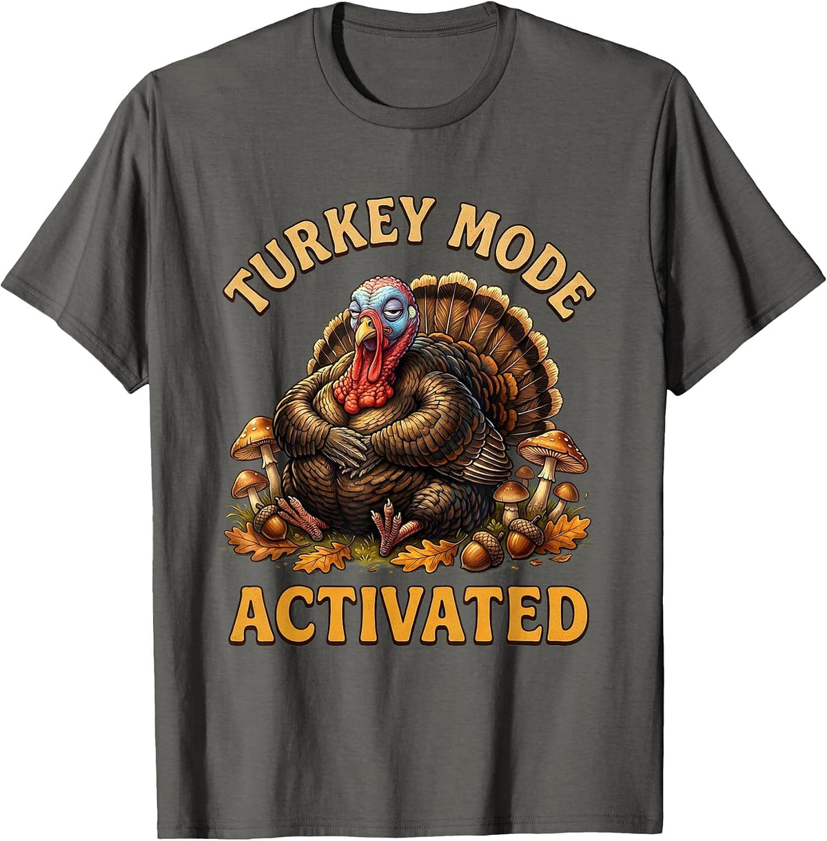 Boys Turkey Mode Activated Thanksgiving Design T-Shirt - Asphalt Grey