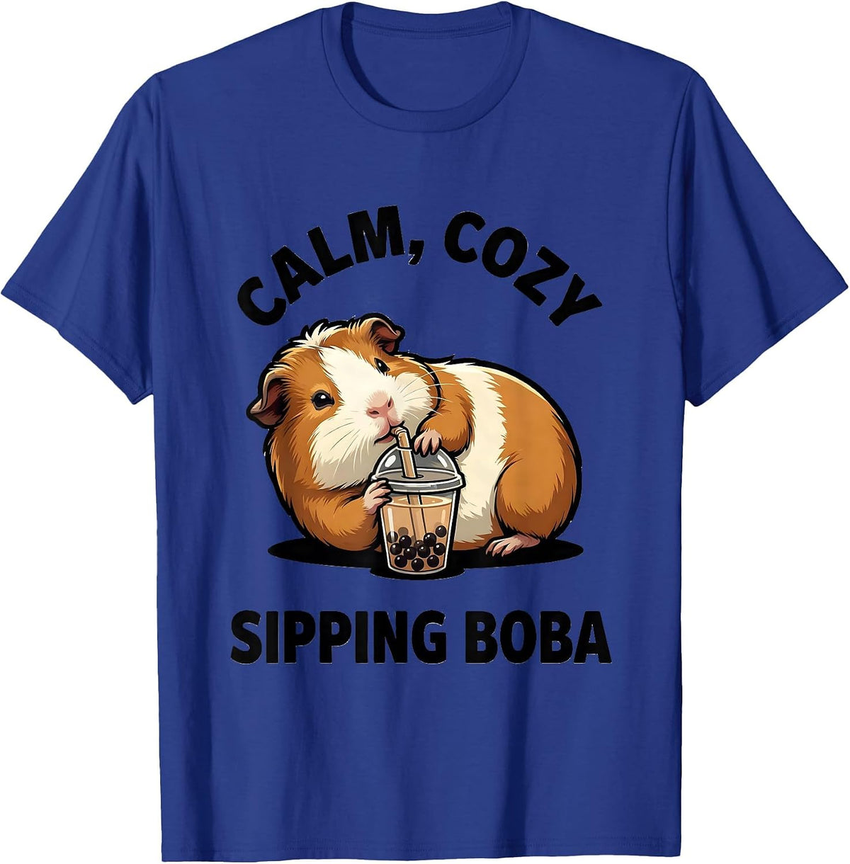 Men's Calm Cozy Sipping Boba Cute Kawaii Guinea Pig Anime Girl T-Shirt - Royal Blue