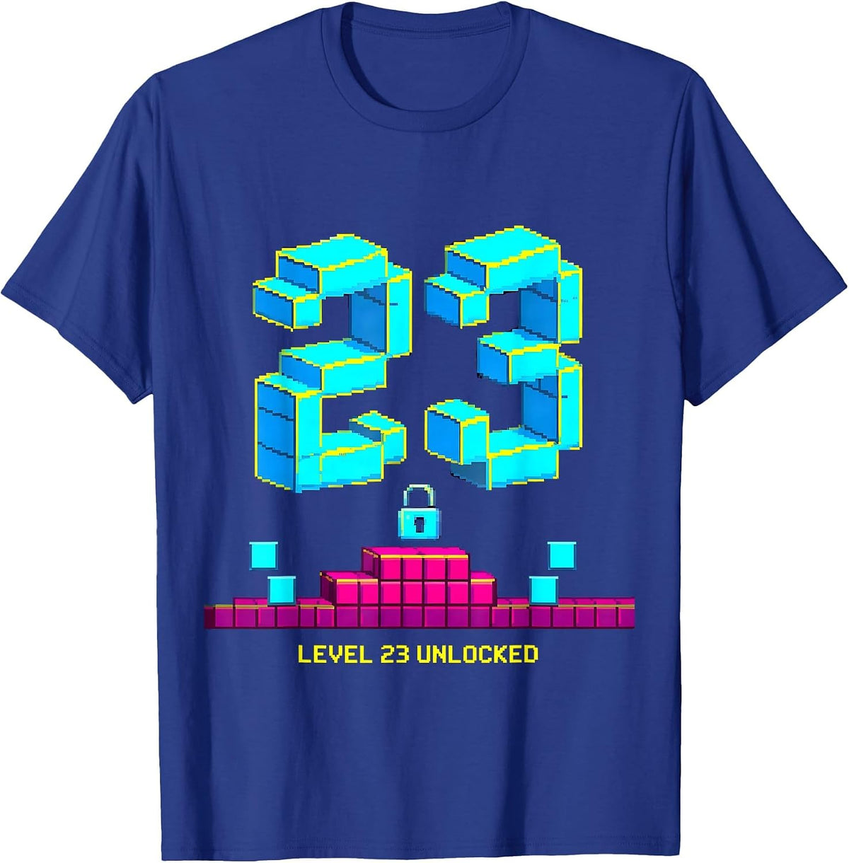 Level 23 Unlocked Pixel Art Gamer Birthday Milestone T-Shirt - Royal Blue