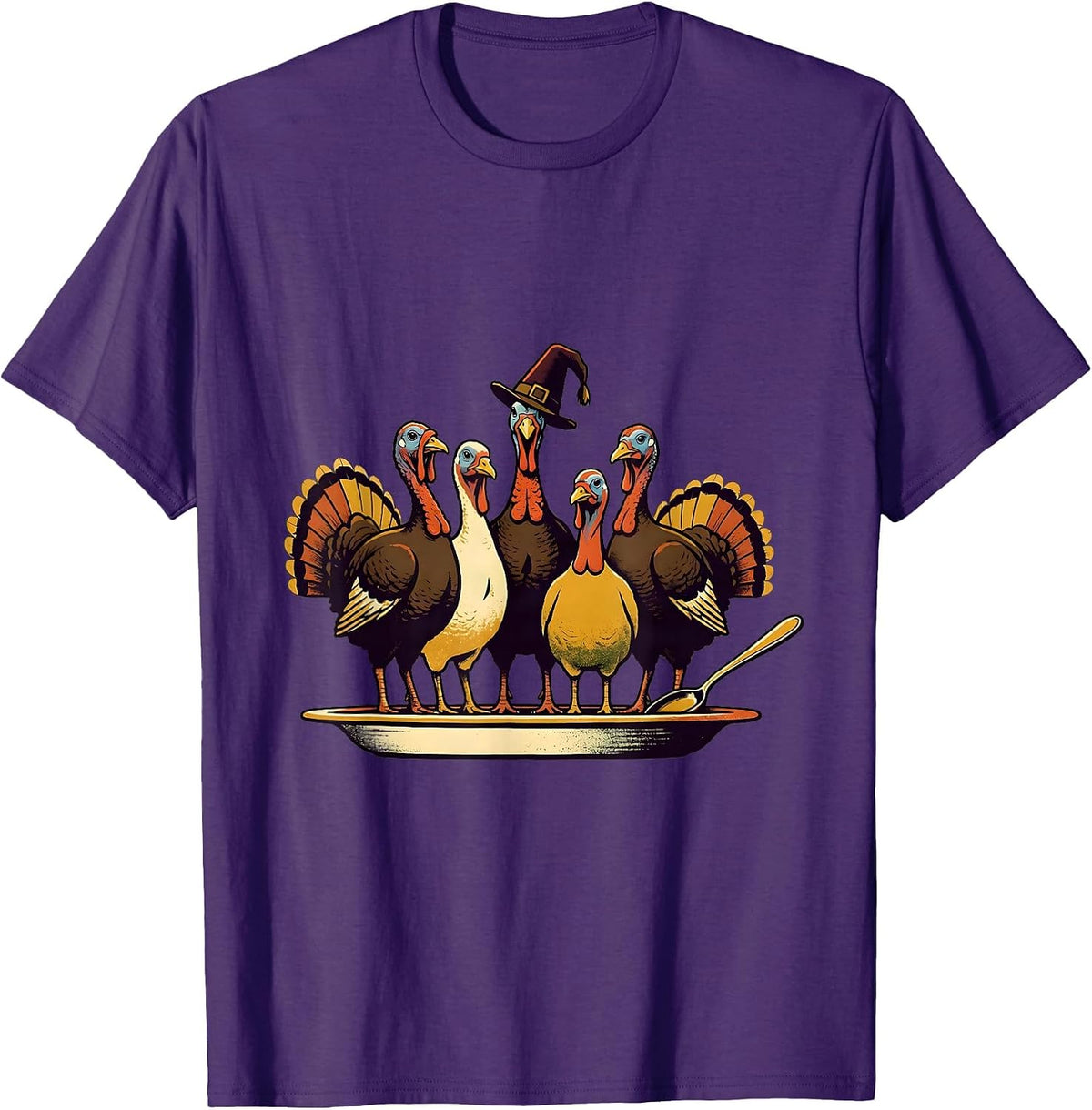 Men's Turkey Row Screenprint Funny Family Thanksgiving T-Shirt - Purple
