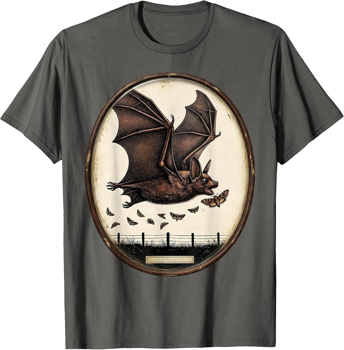 Brown Bat Vintage Bat Lover Nature Conservation T-Shirt - Asphalt Grey