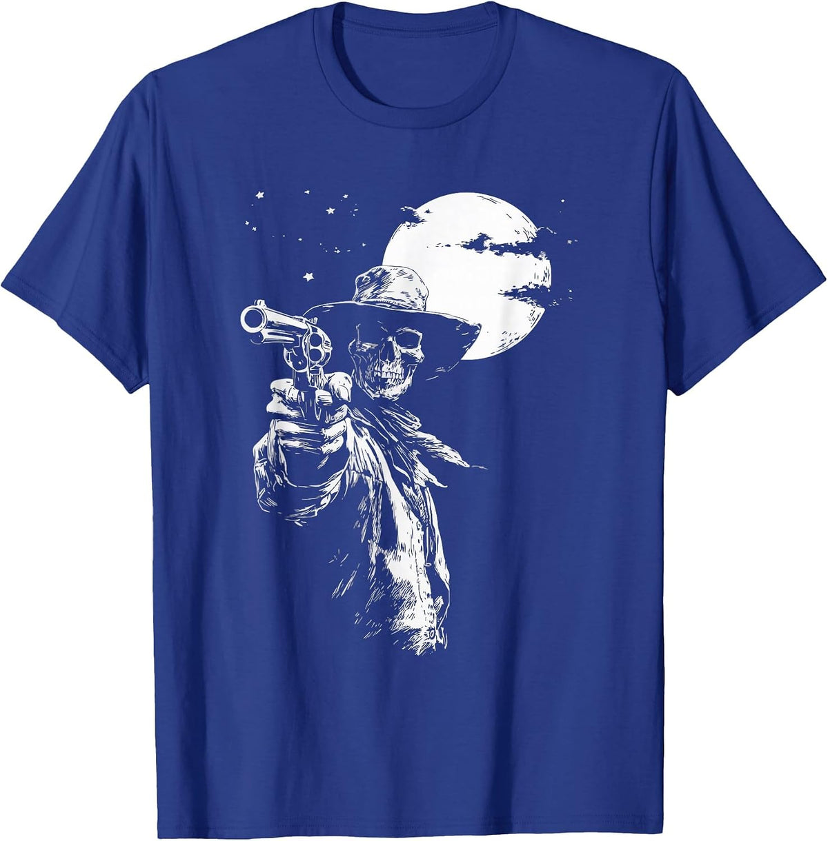 Skeleton Cowboy Gunslinger Moon Goth Outlaw Western Gothic T-Shirt - Royal Blue