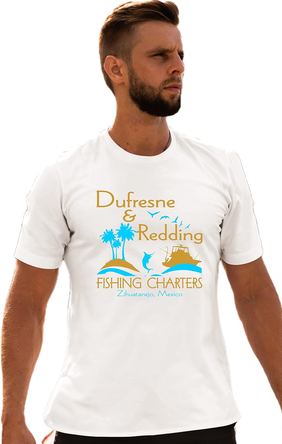 Go All Out Adult Dufresne & Redding Fishing Charters Funny T-Shirt - White