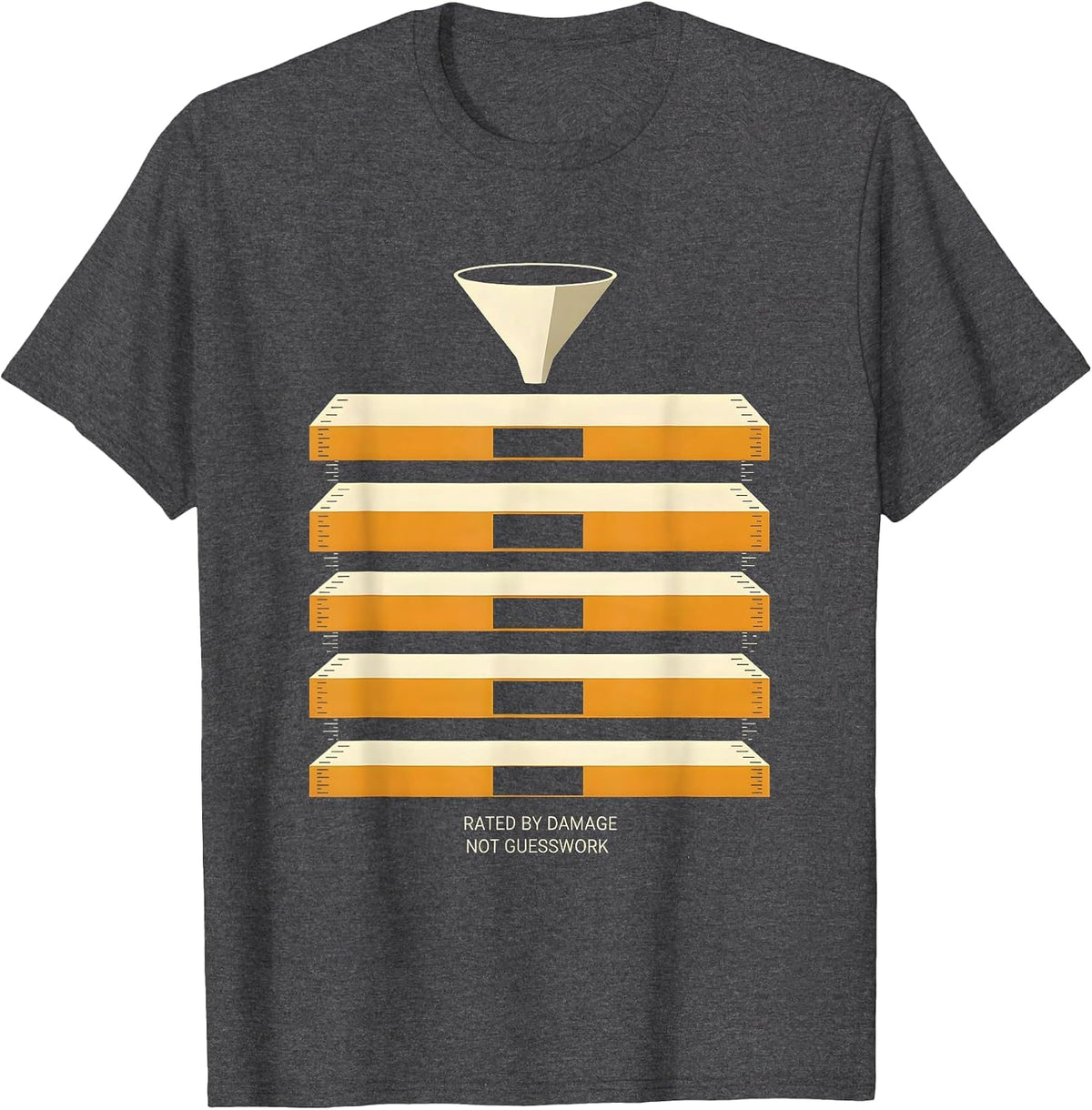 Men's Rated By Damage Not Guesswork Flat Step Scale Storm Chaser T-Shirt - Dark Heather Grey