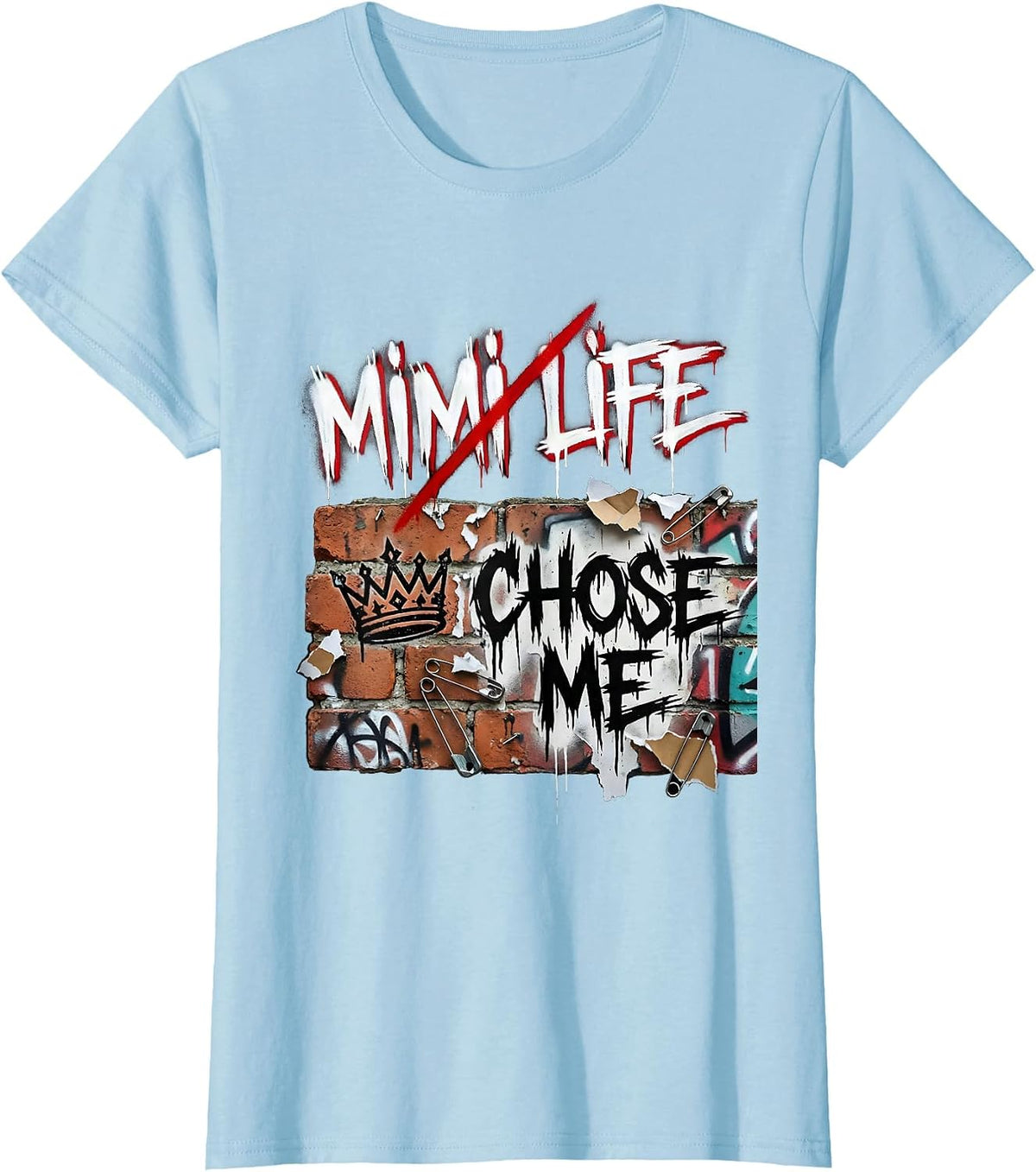 Mimi Life Chose Me Grandma Design T-Shirt - Baby Blue