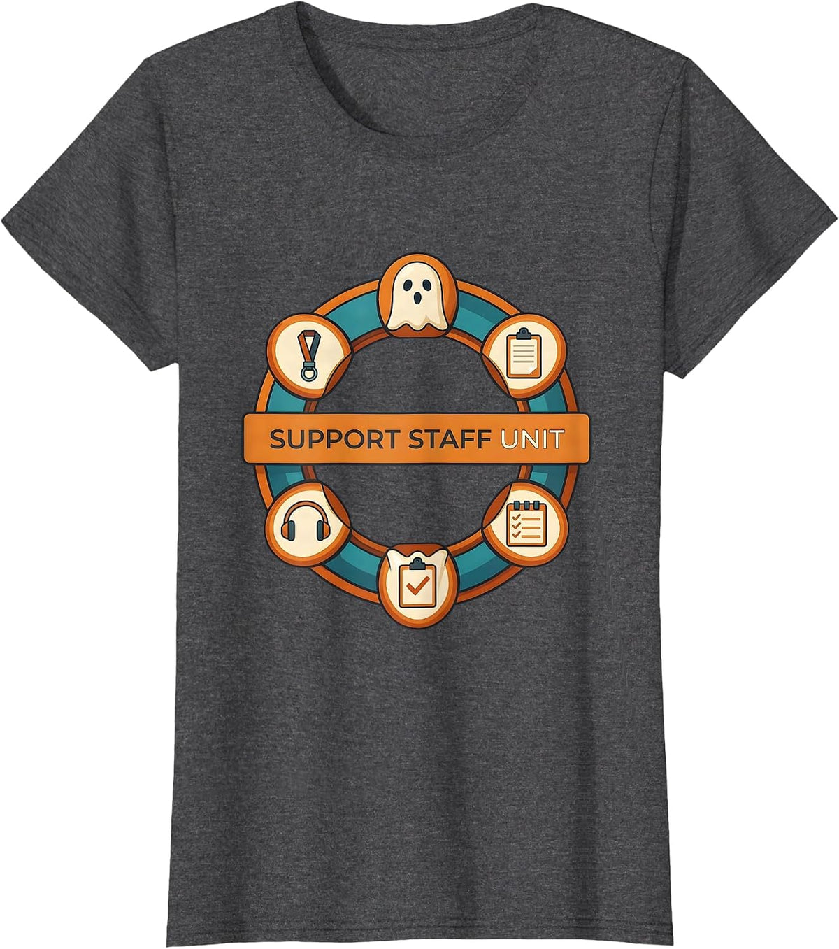 Women's Support Staff Unit Funny Paraprofessional Halloween Ghost T-Shirt - Dark Heather Grey