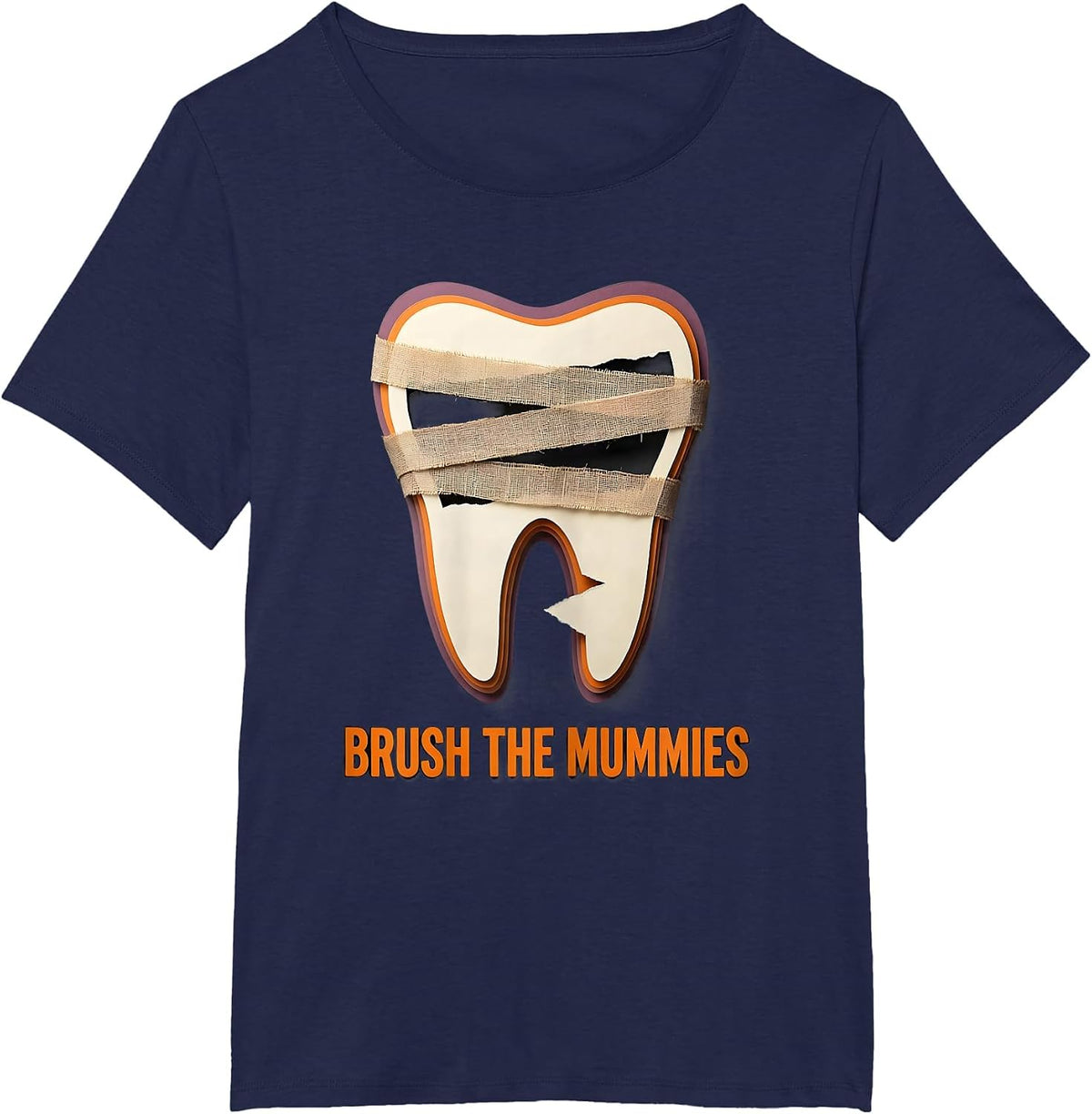 Women's Brush the Mummies Paper Cutout Dental Halloween Dentist T-Shirt - Navy Blue