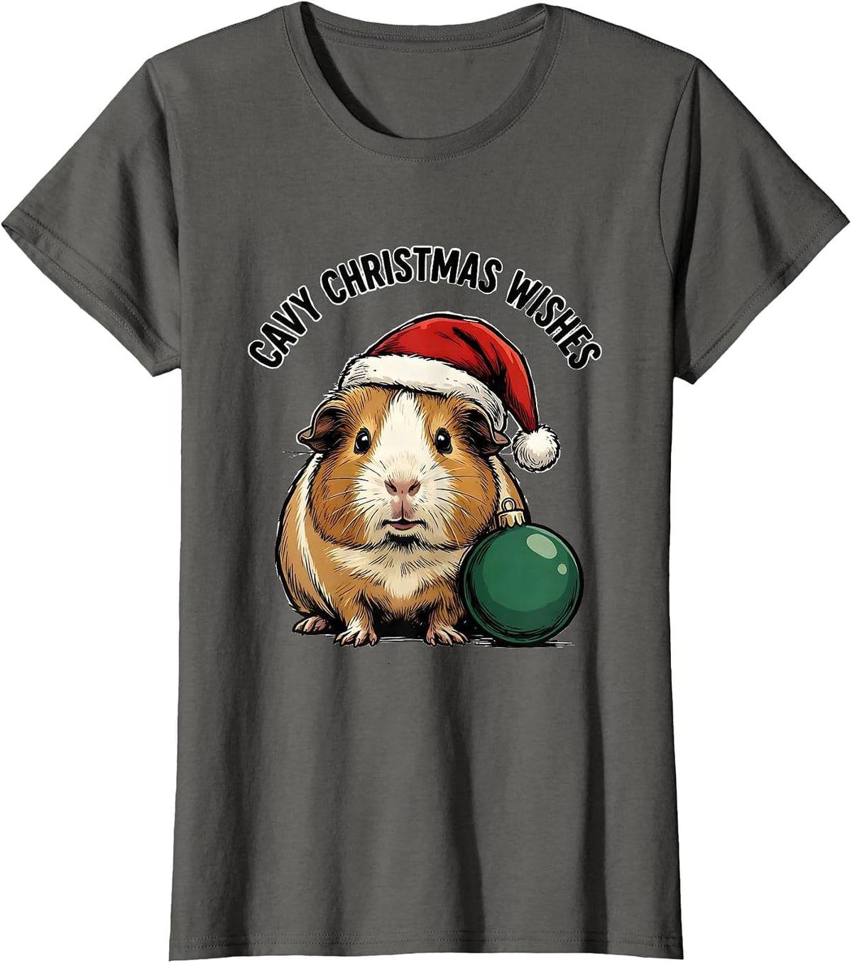 Women's Cavy Christmas Wishes Funny Guinea Pig Santa Hat Holiday T-Shirt - Asphalt Grey
