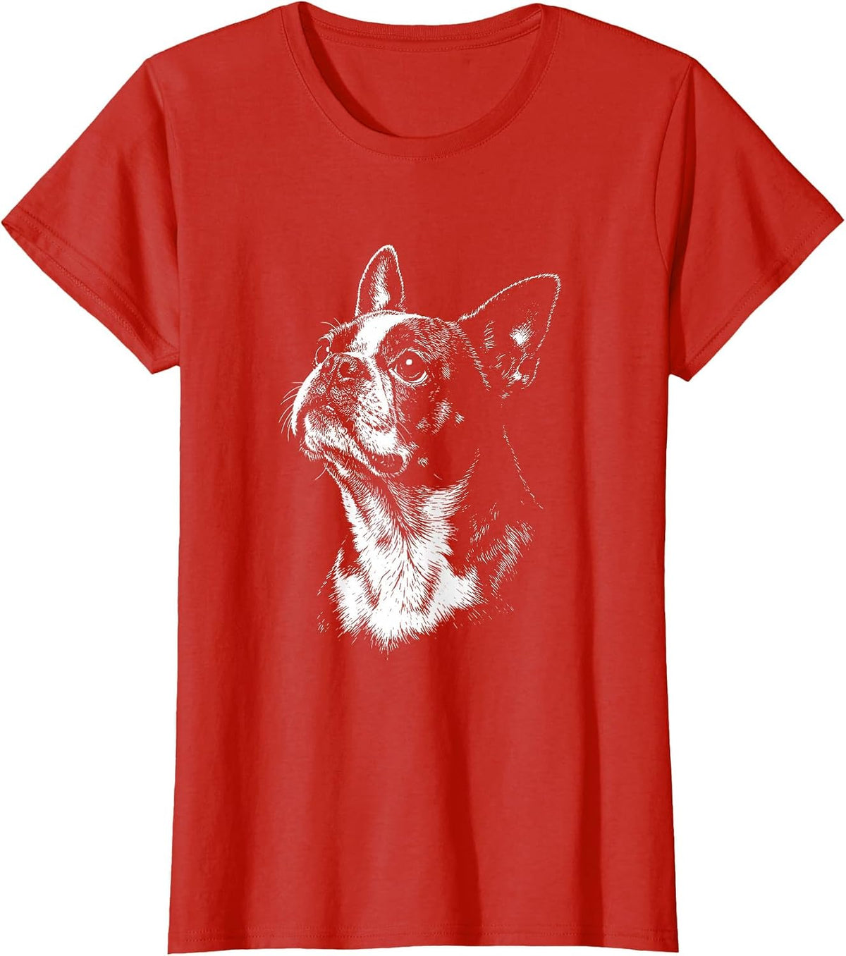 Boston Terrier Portrait Black and White Dog Lover T-Shirt - Red
